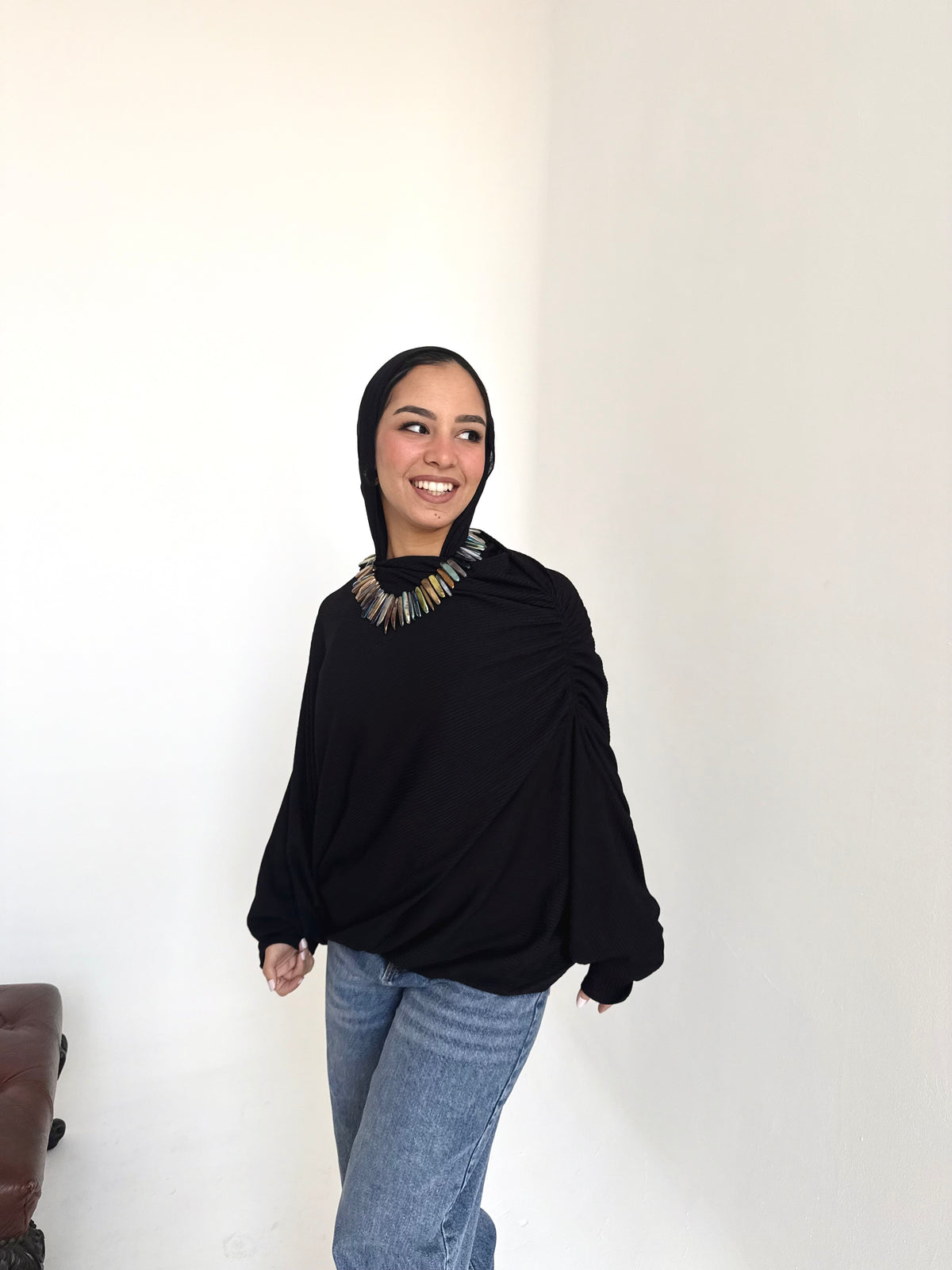 Knitted draping top in black