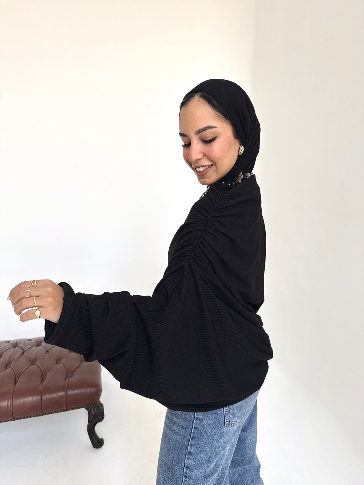Knitted draping top in black