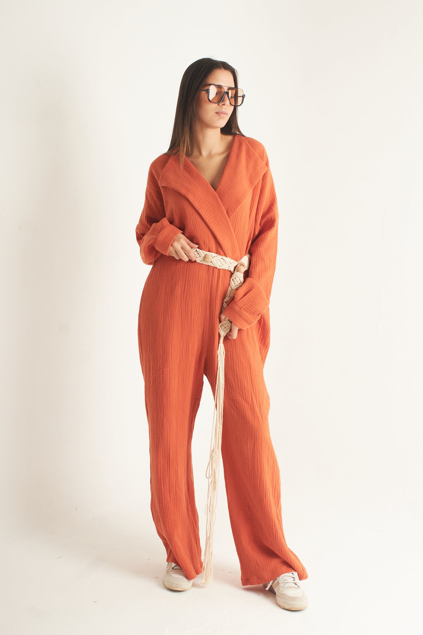 Dark orange bubble cotton jumpsuit