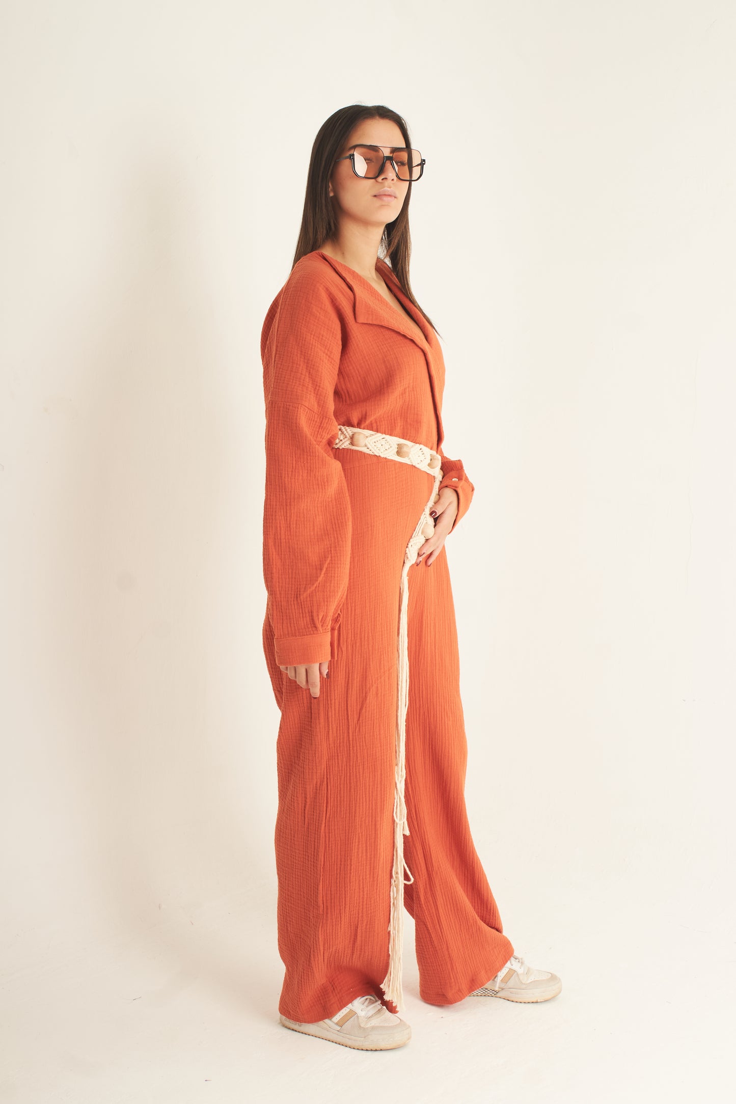 Dark orange bubble cotton jumpsuit