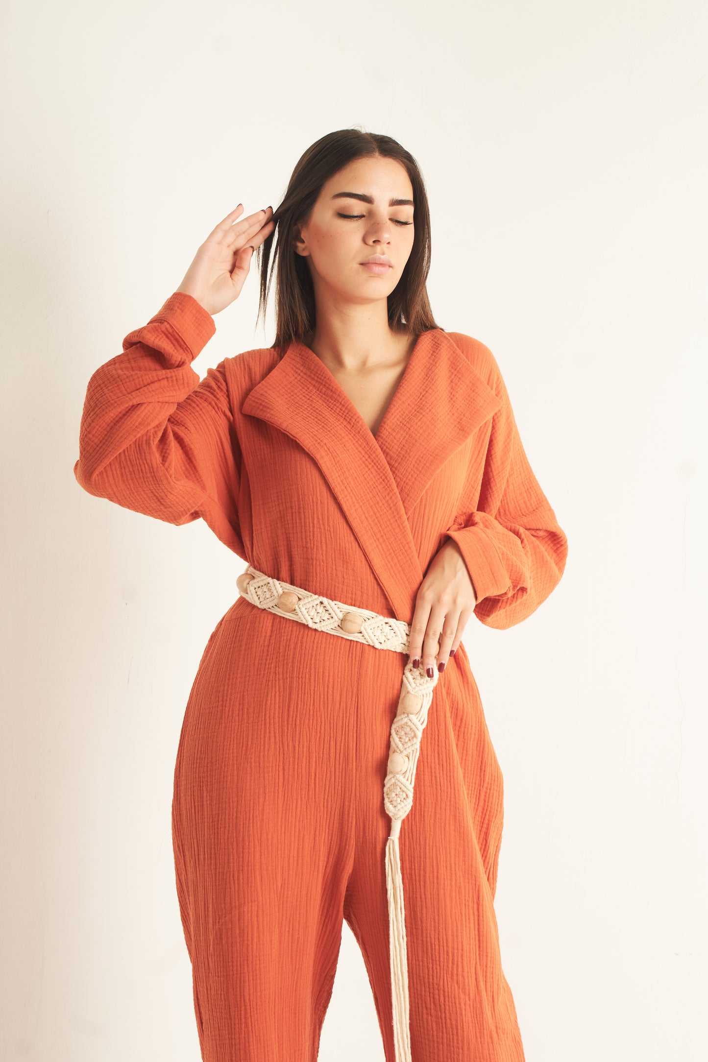 Dark orange bubble cotton jumpsuit