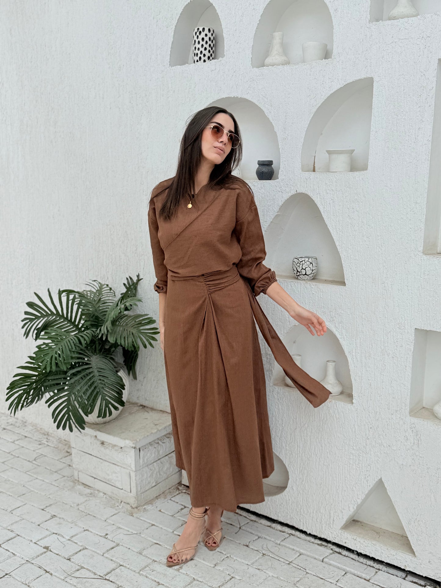 Greece brown linen dress