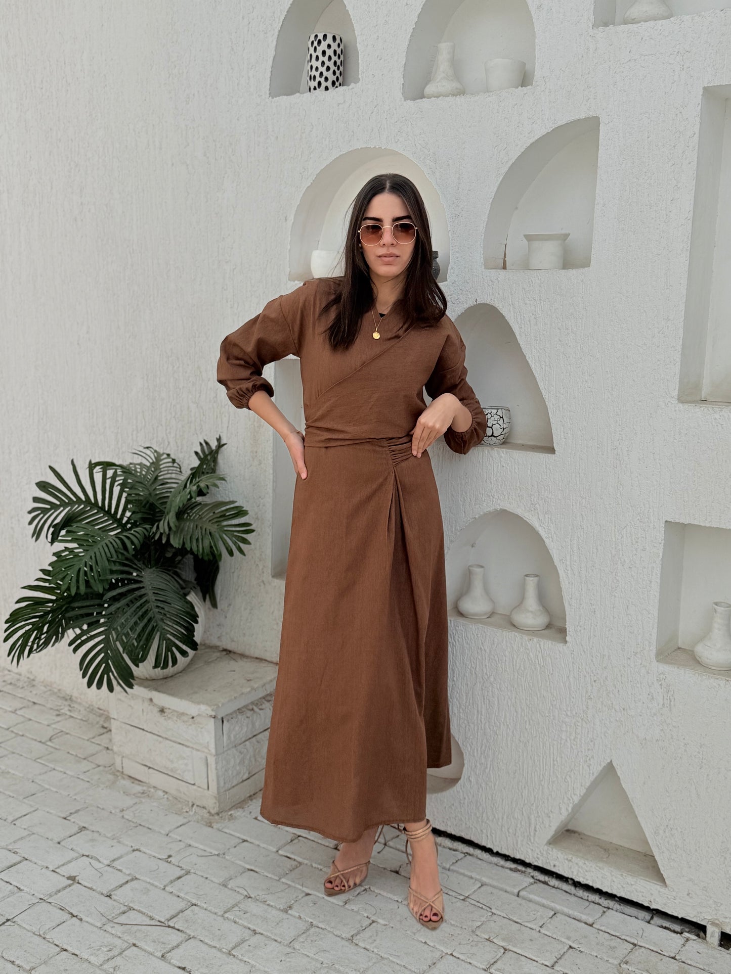 Greece brown linen dress