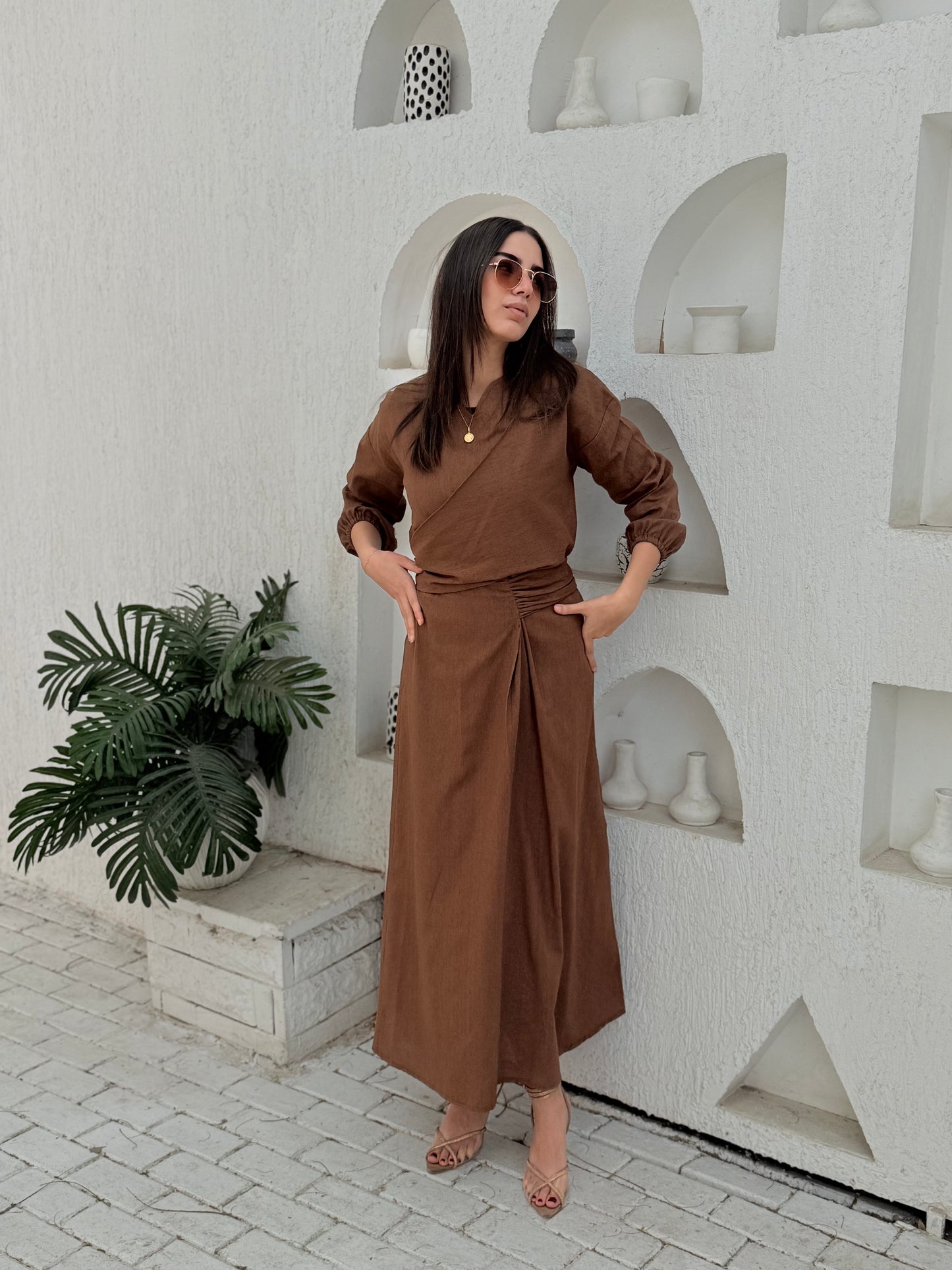 Greece brown linen dress