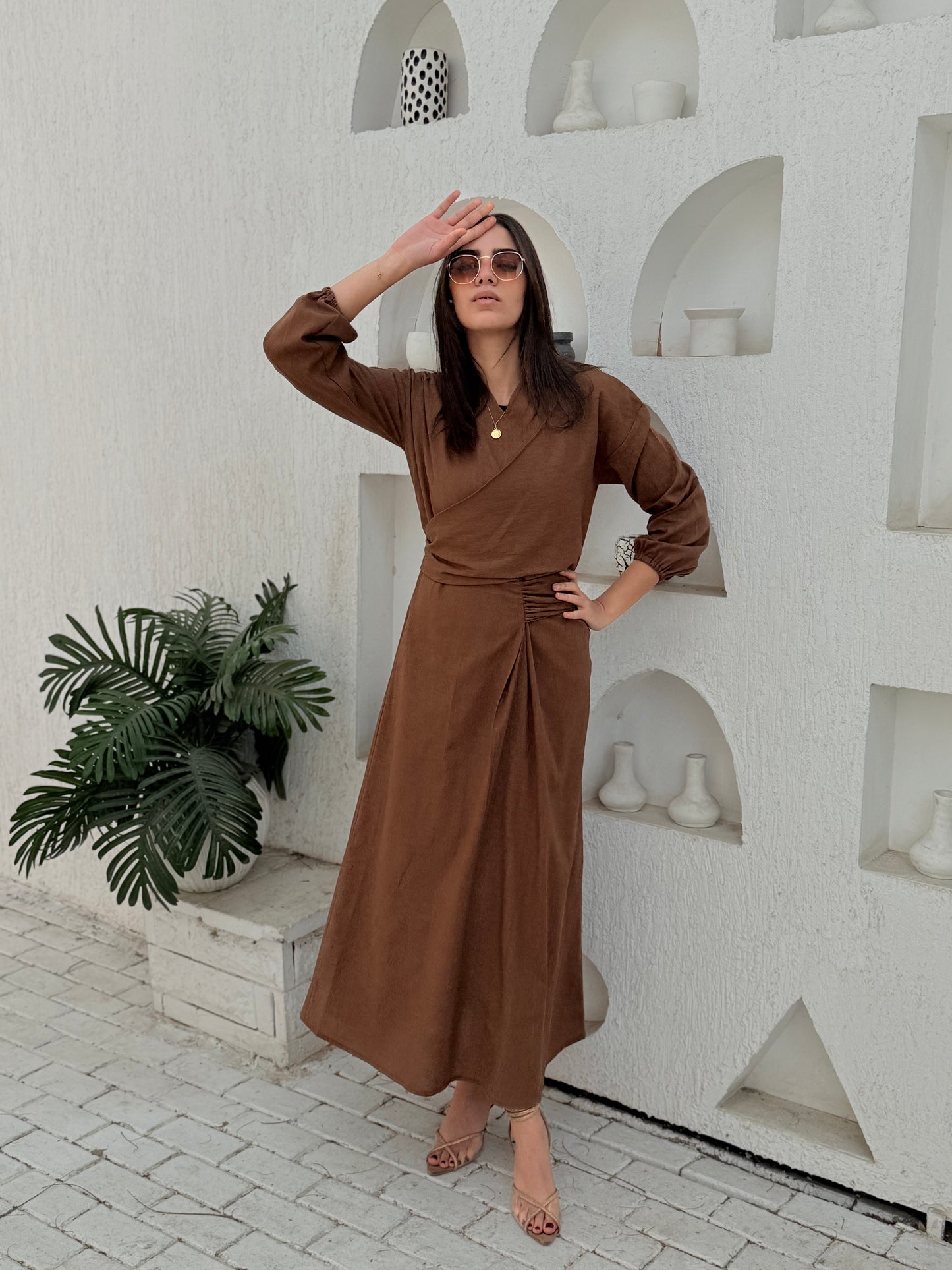 Greece brown linen dress