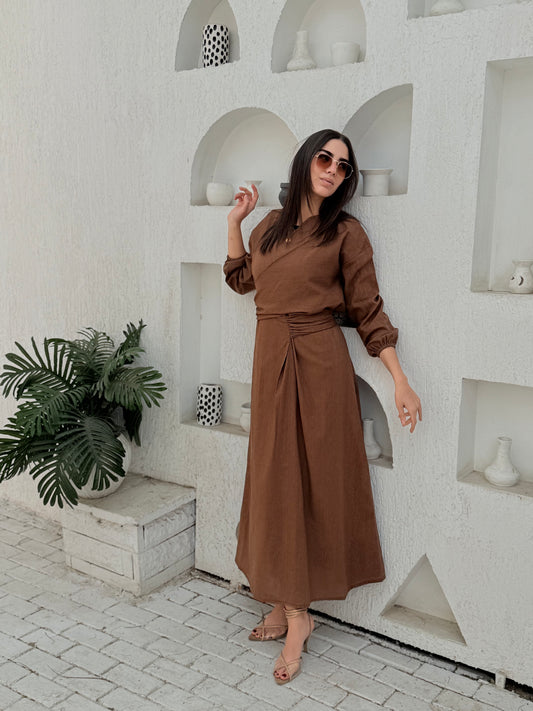 Greece brown linen dress