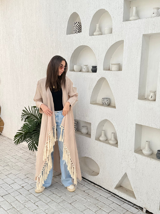 Beige cardigan with fringes