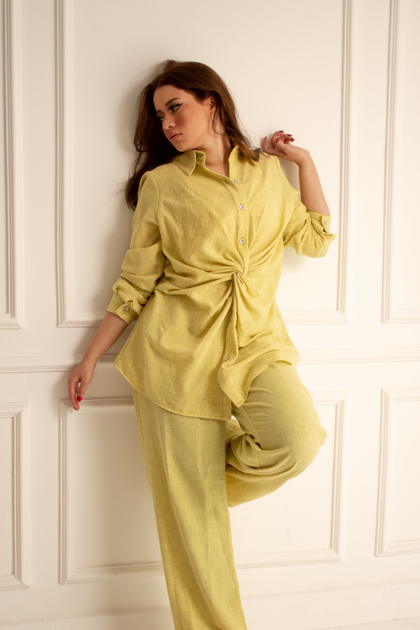 Lime yellow linen set