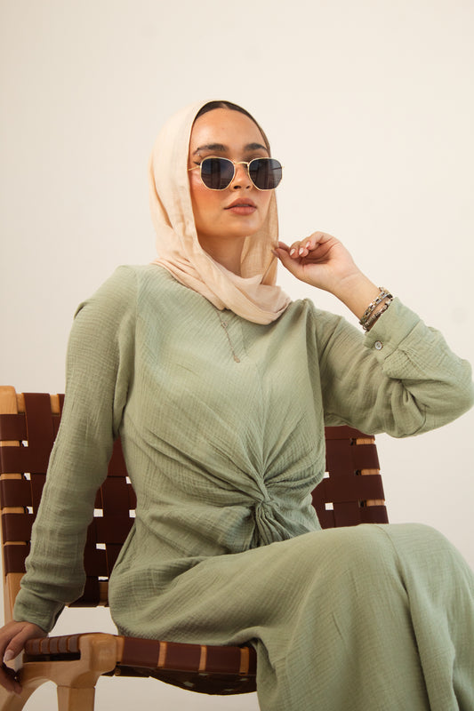 Olive linen cotton dress