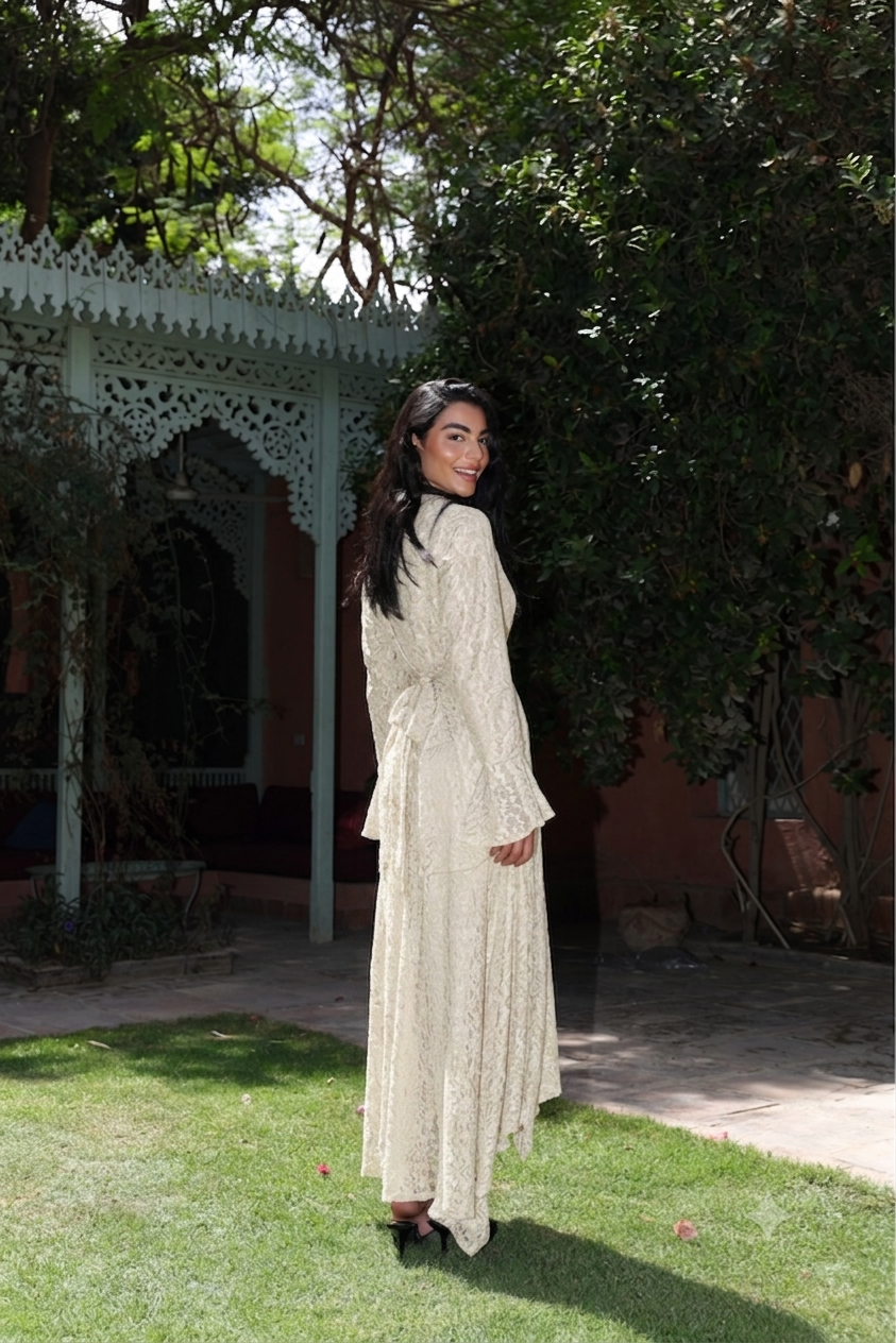 Lace star dress in off white