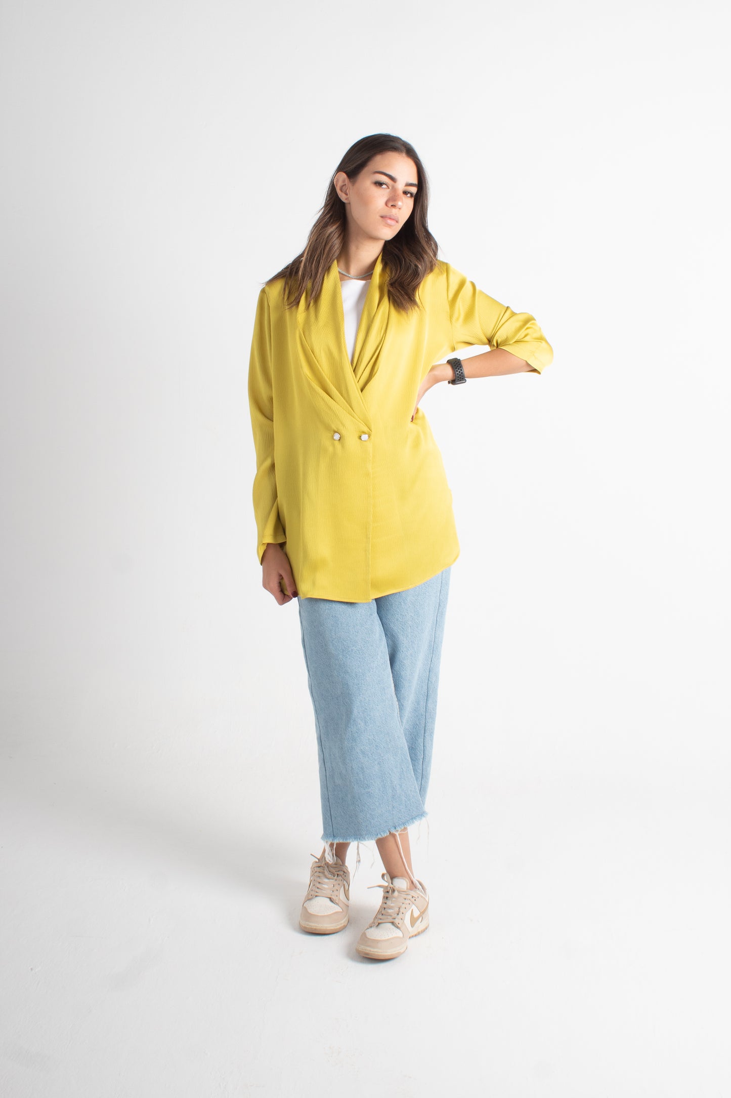 Yellow satin bubble free size jacket