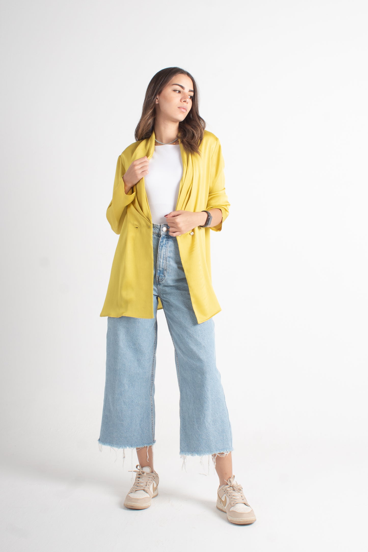 Yellow satin bubble free size jacket