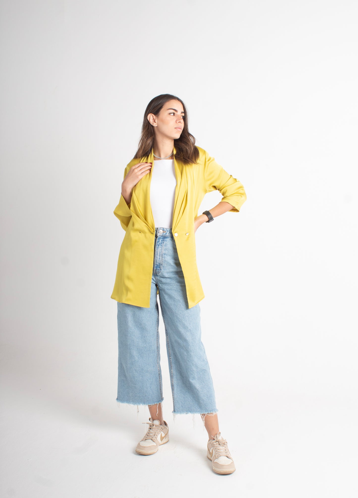 Yellow satin bubble free size jacket