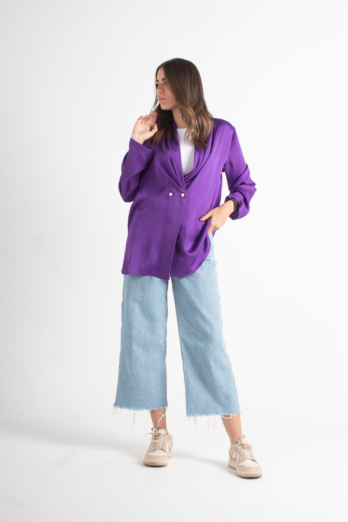 Purple satin bubble free size jacket