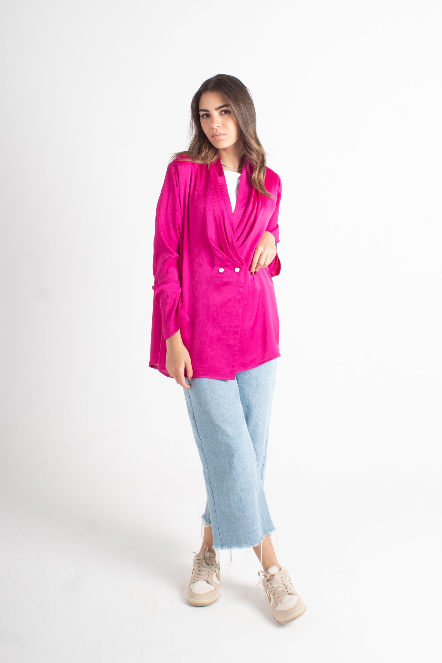 Hot pink satin bubble free size jacket