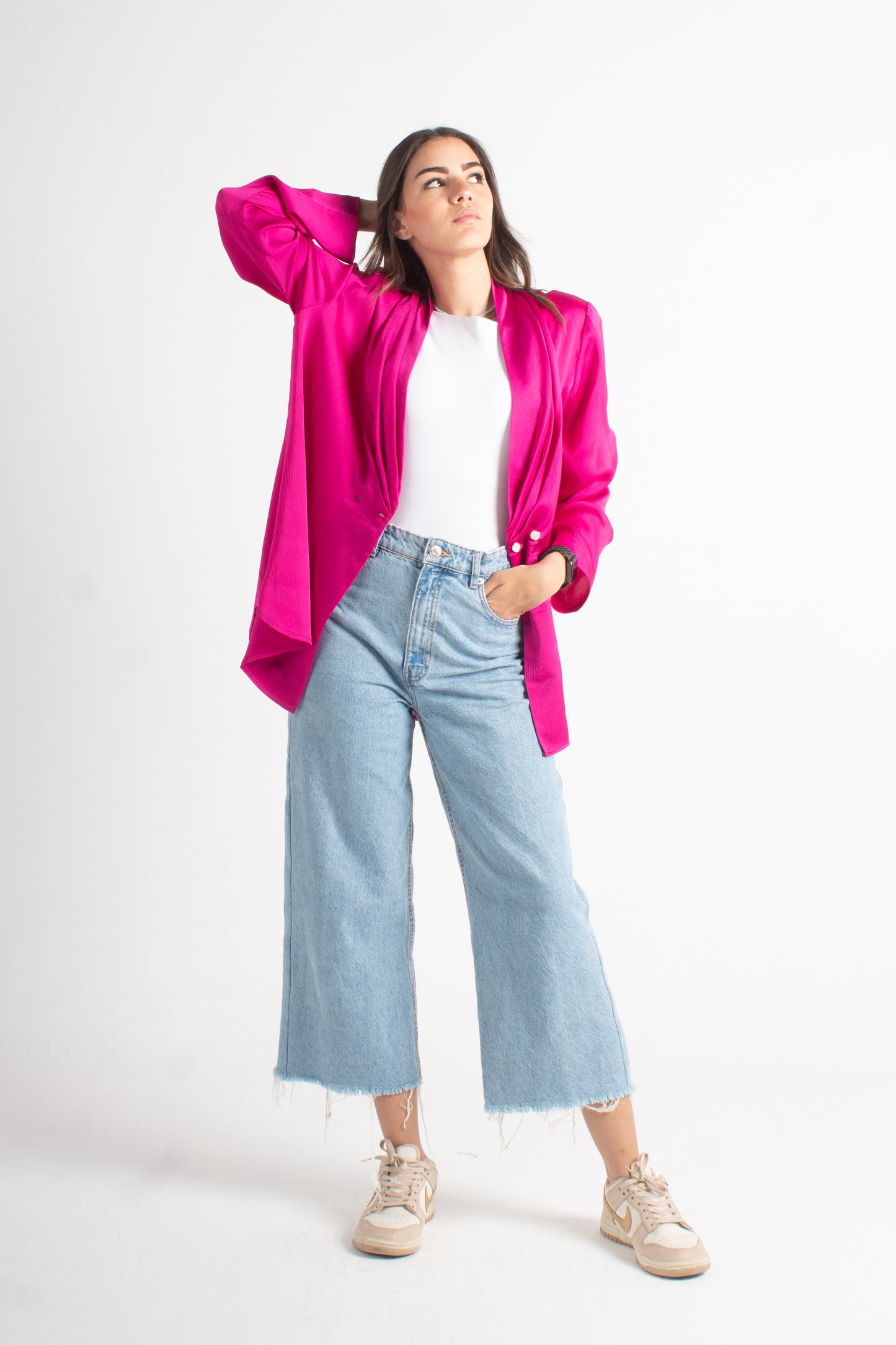 Hot pink satin bubble free size jacket