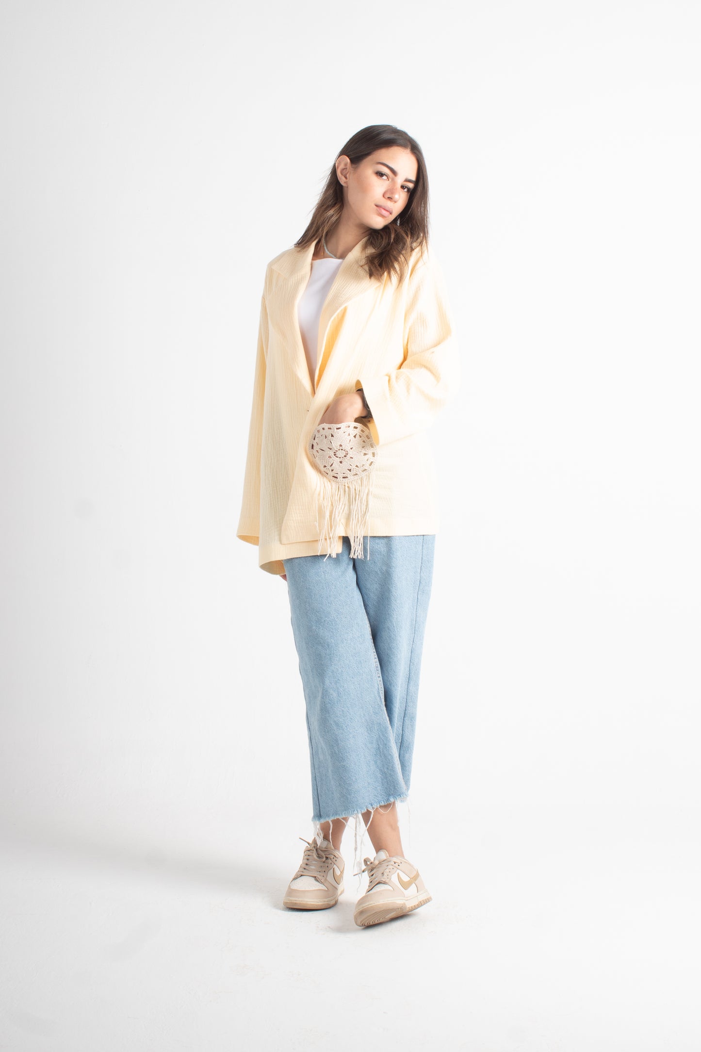 Yellow bubbled cotton Linen Free Size Jacket