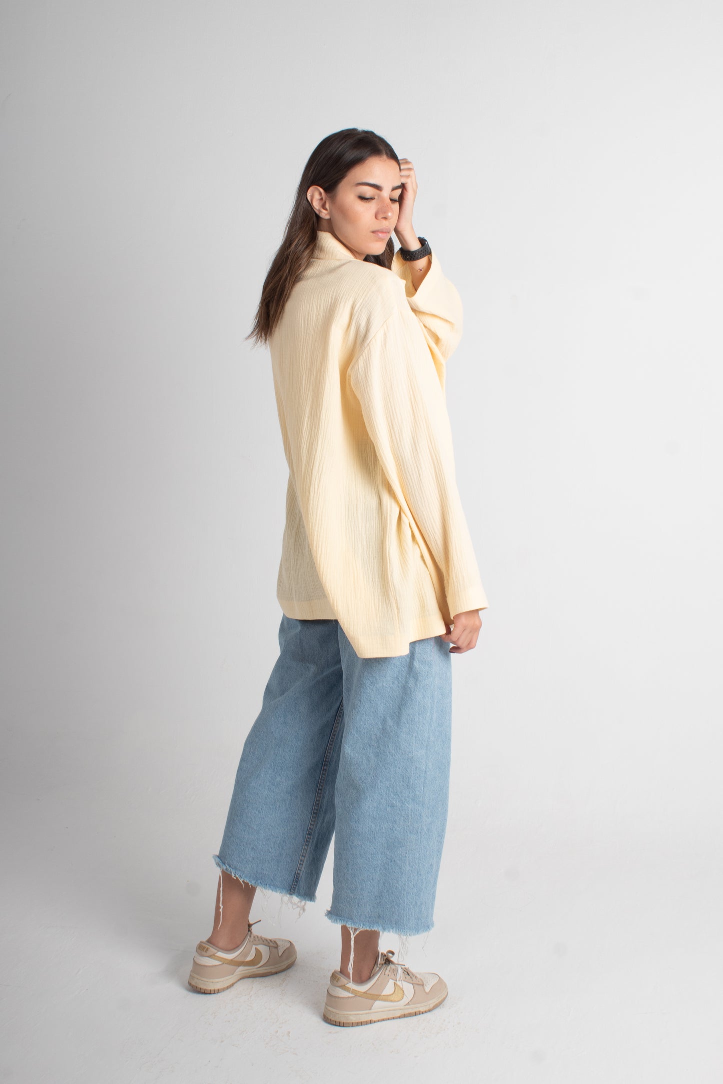 Yellow bubbled cotton Linen Free Size Jacket