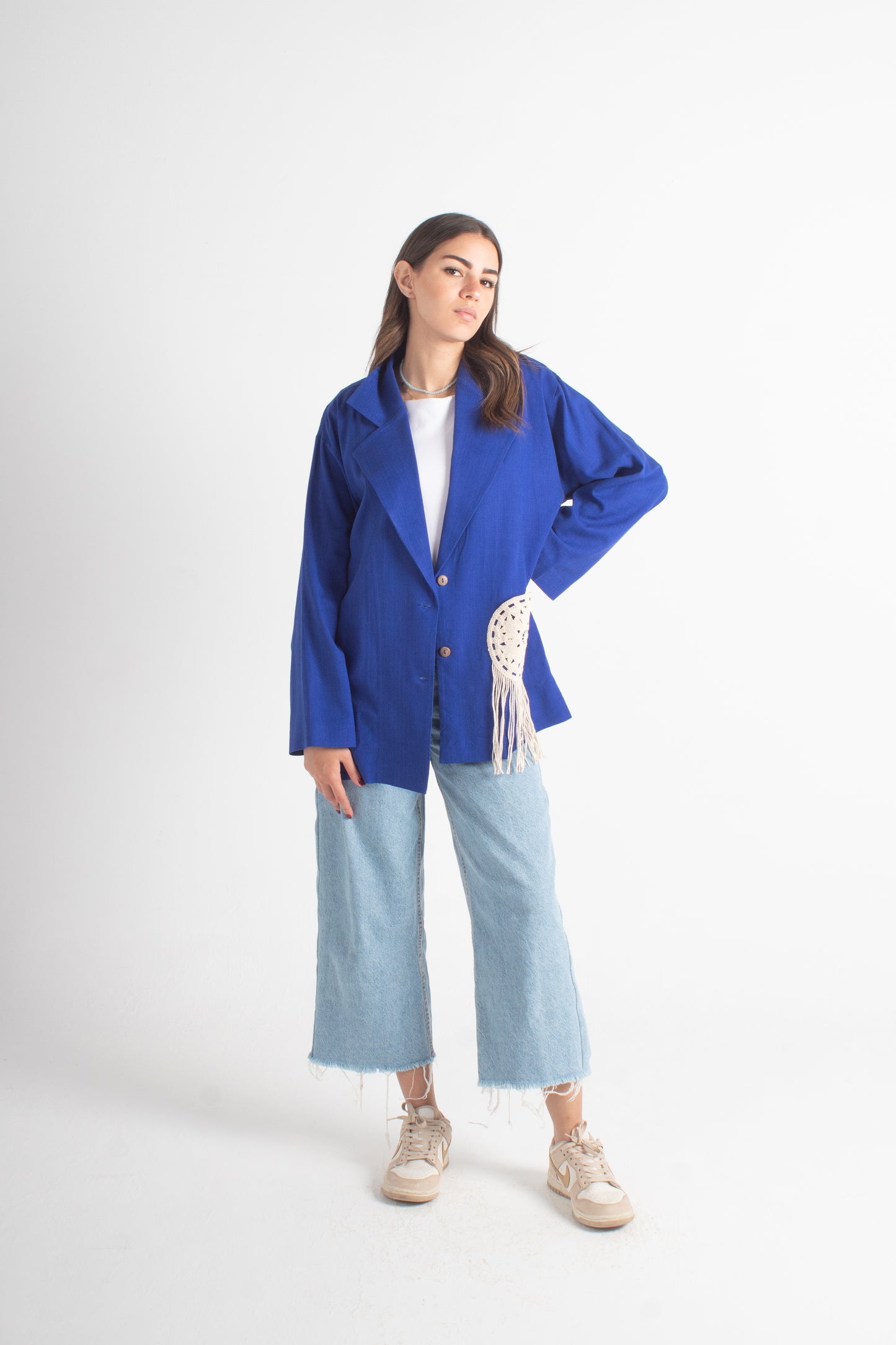 Royal blue pure Linen Free Size Jacket