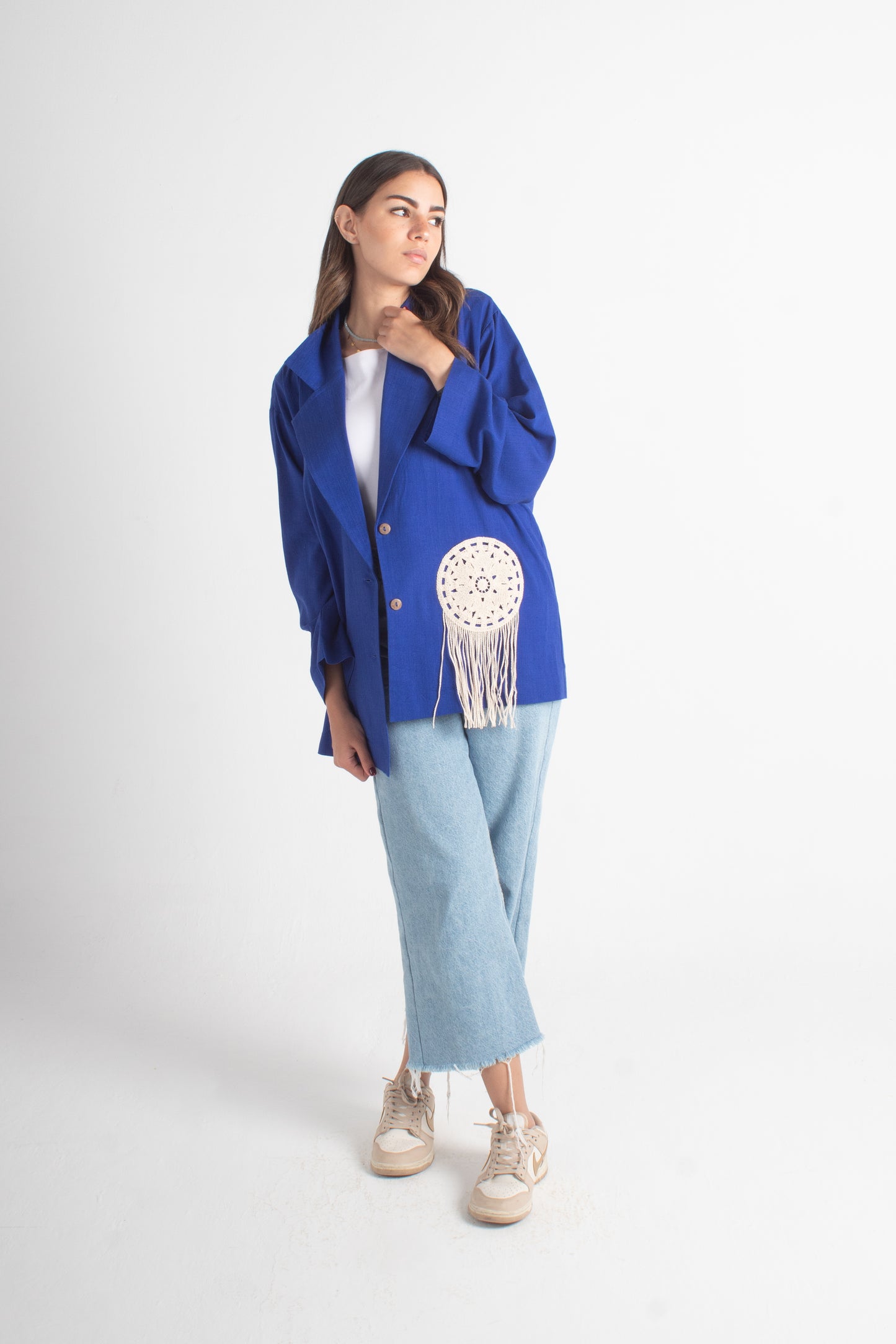 Royal blue pure Linen Free Size Jacket