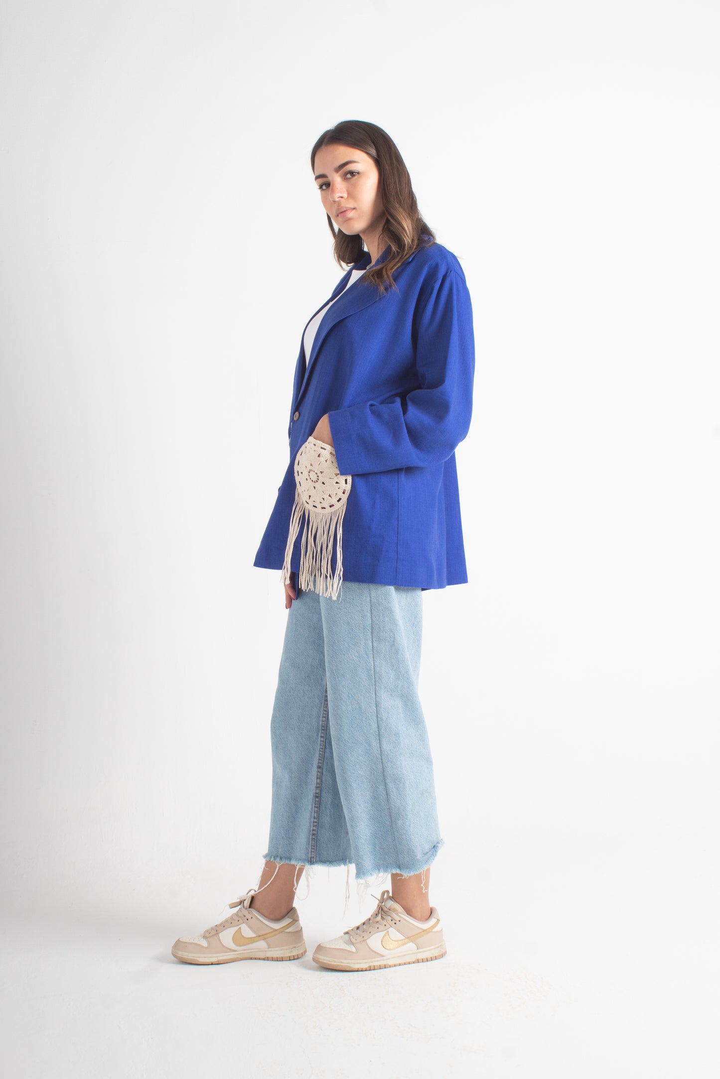 Royal blue pure Linen Free Size Jacket