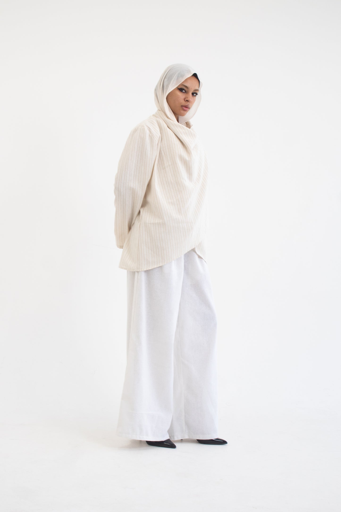 Cream linen wide leg pants