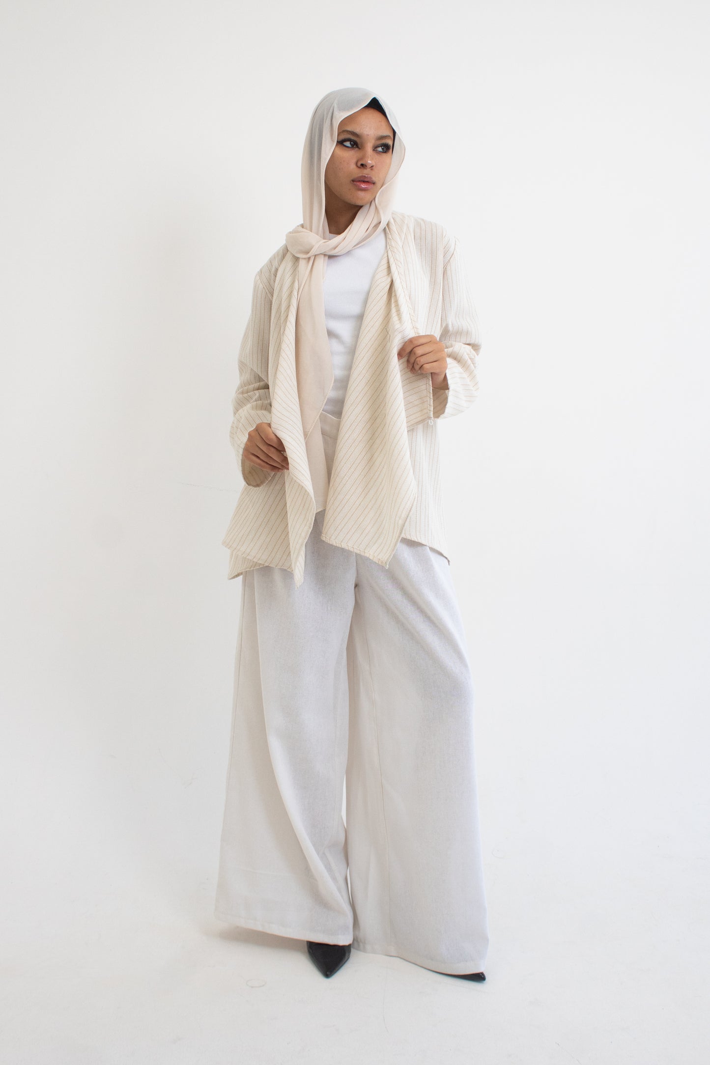 Cream linen wide leg pants