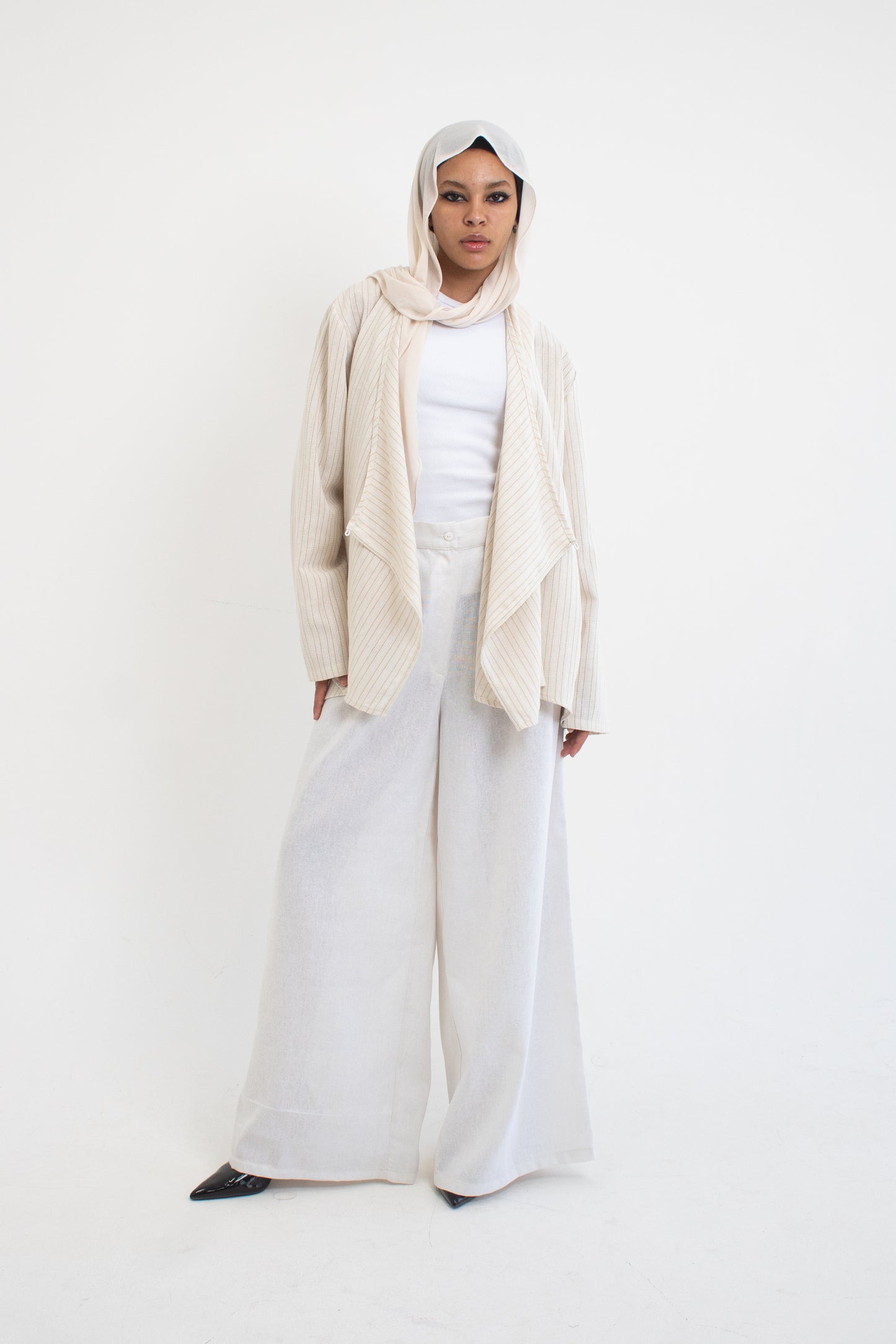 Cream linen wide leg pants