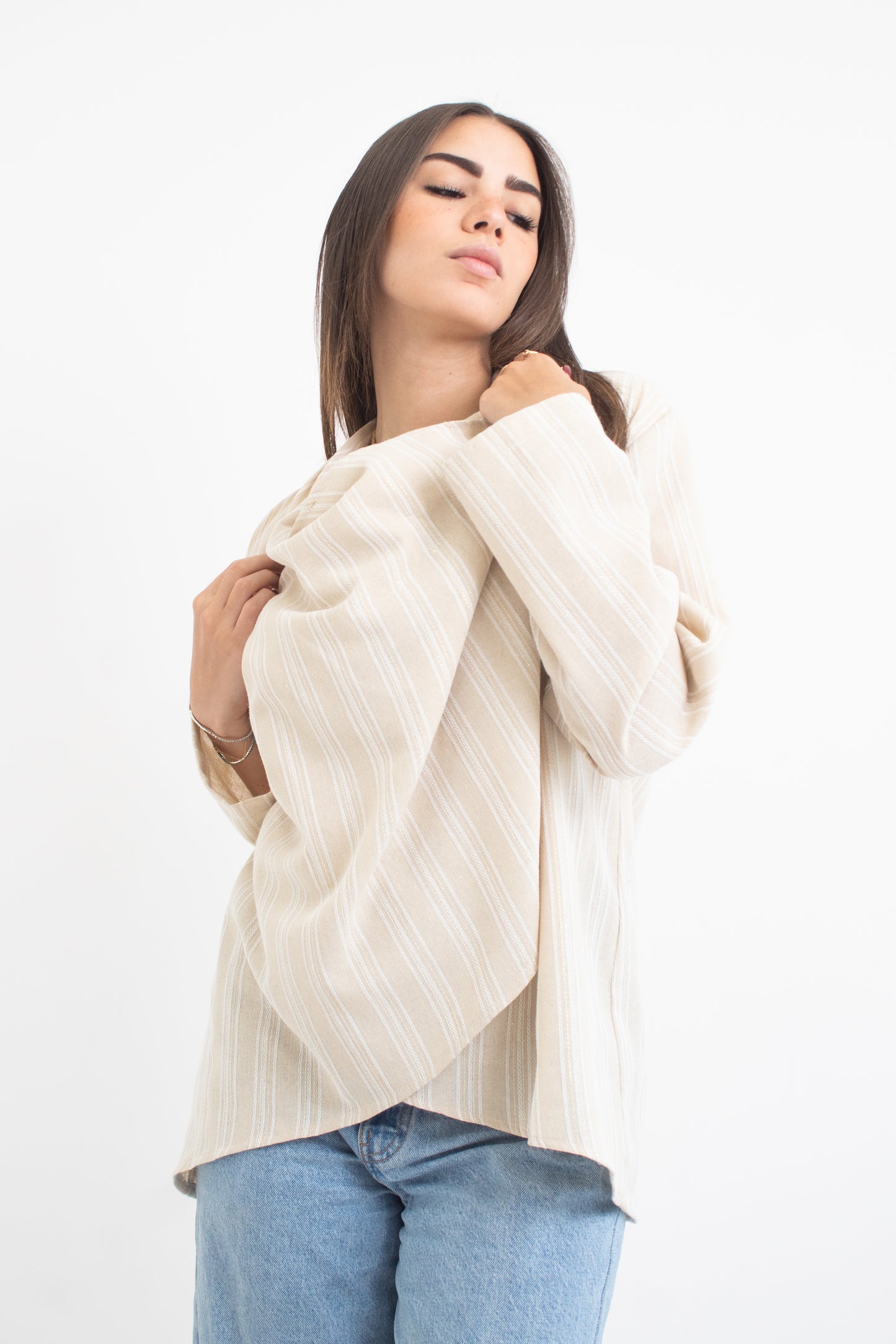 striped linen free size cardigan