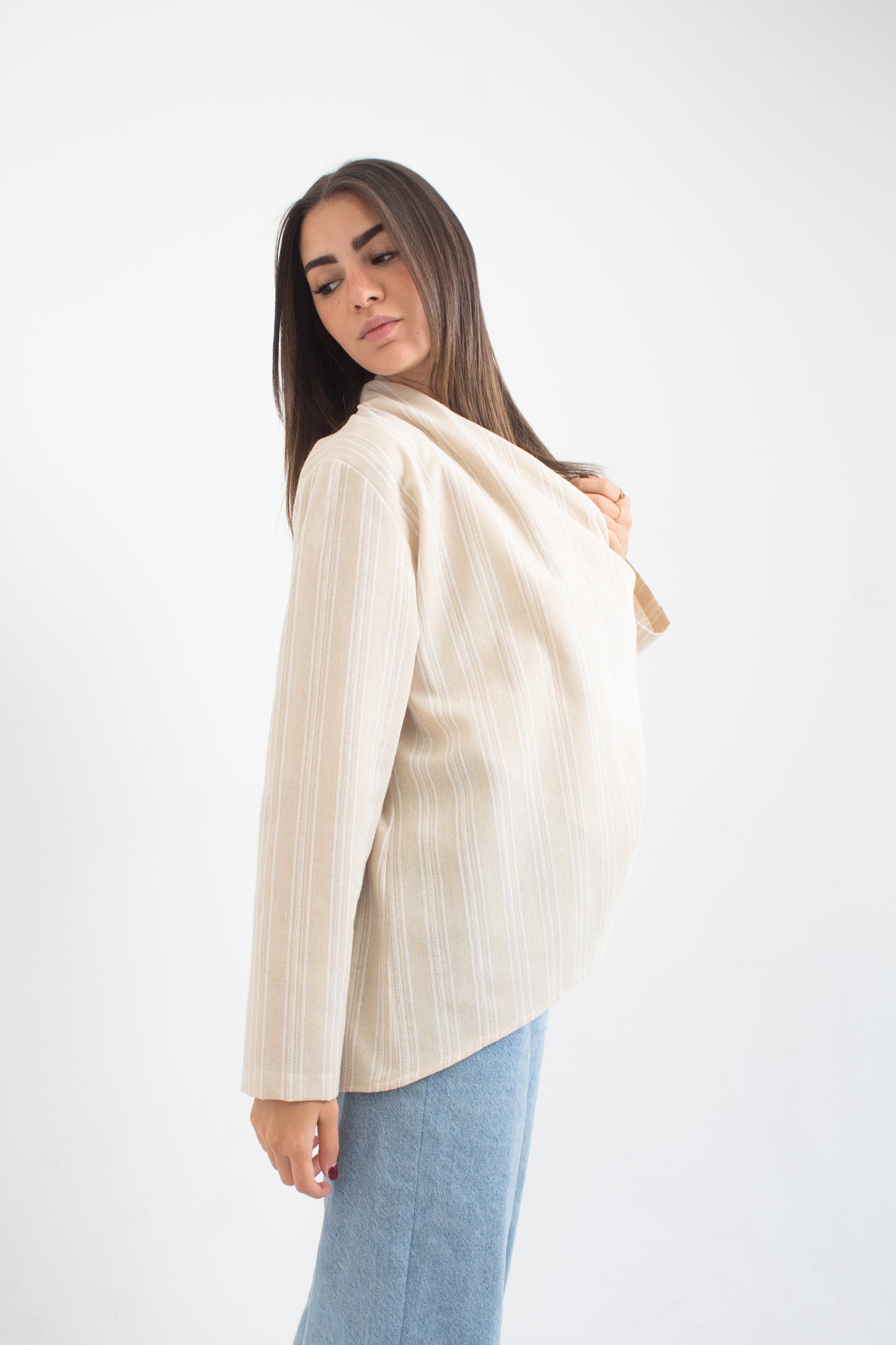 striped linen free size cardigan