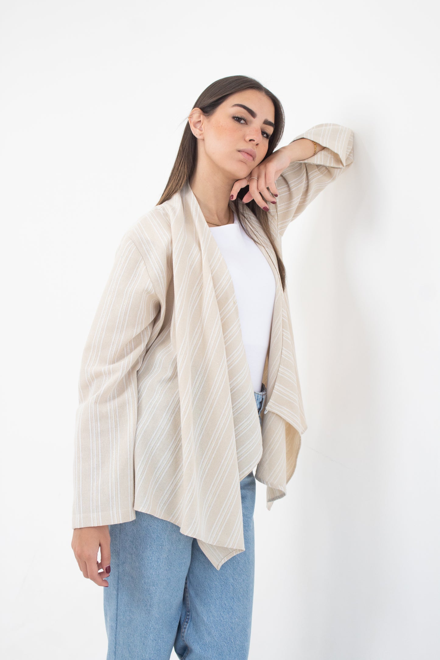 striped linen free size cardigan