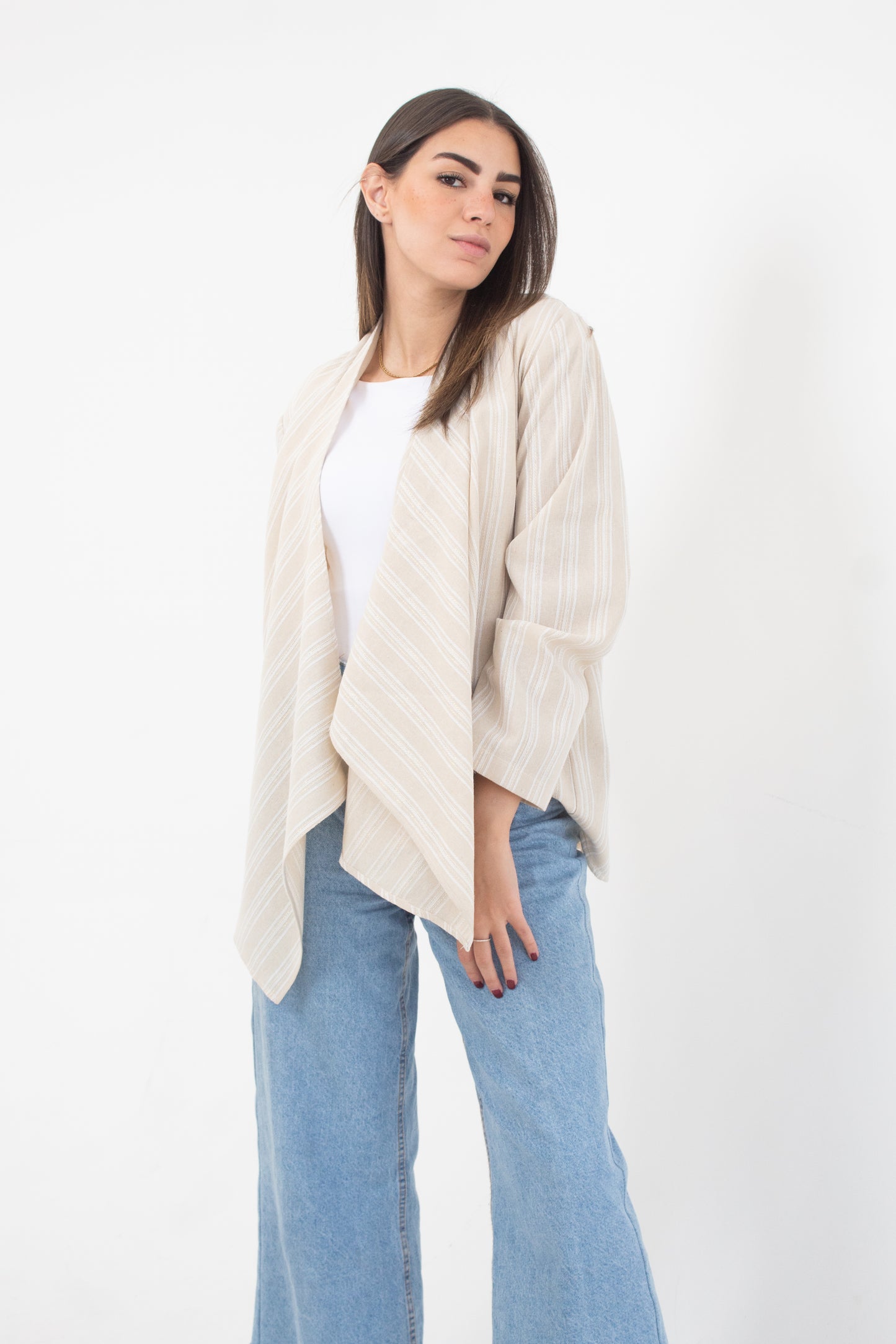 striped linen free size cardigan