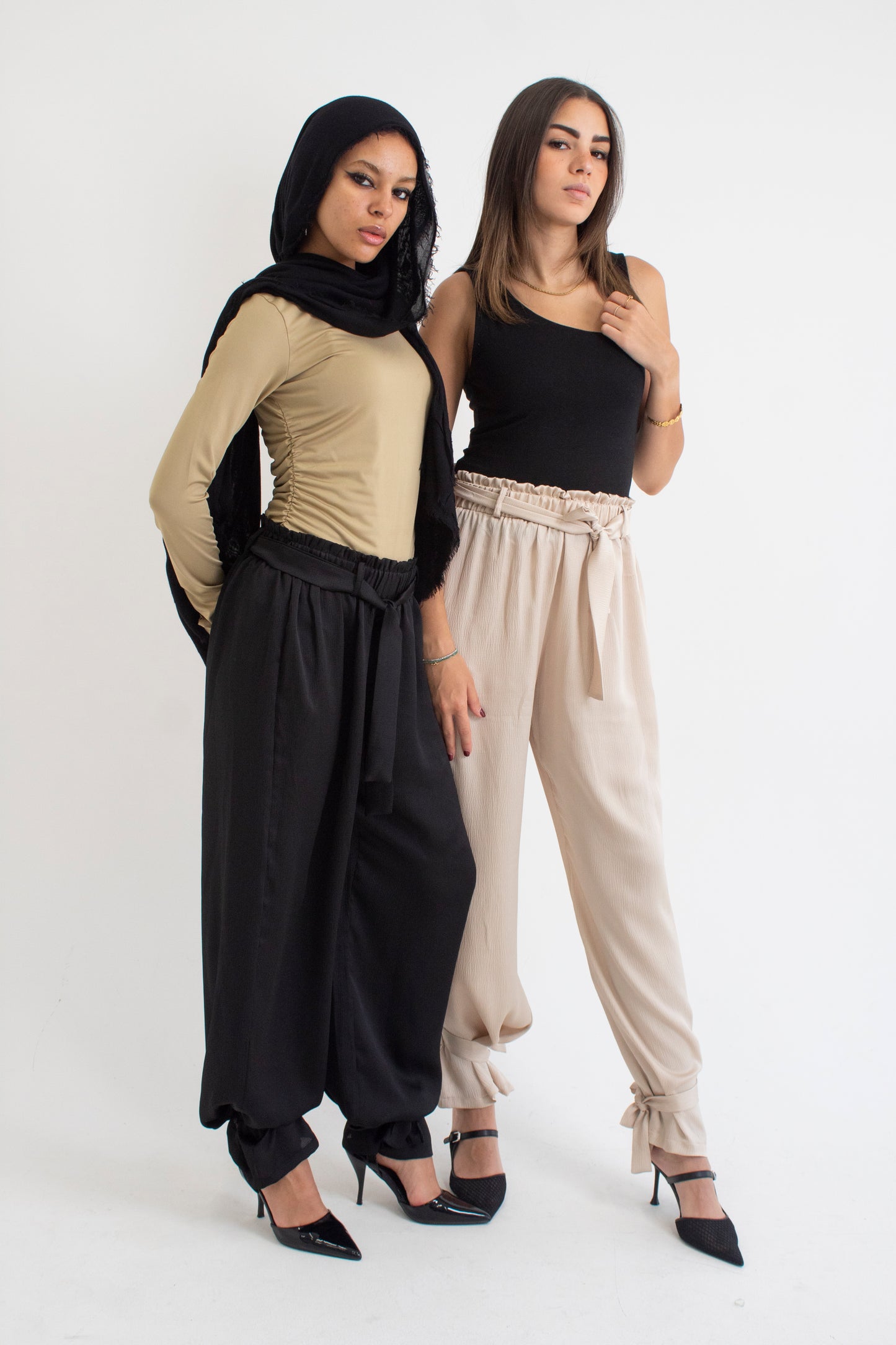 Black satin cargo pants