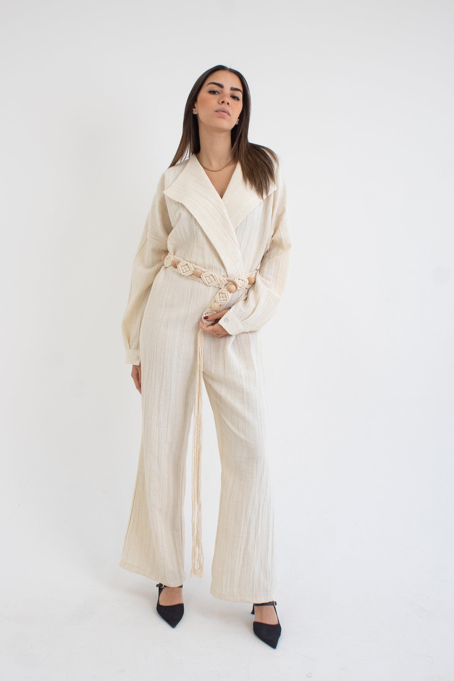 Cream linen cotton jumpsuit