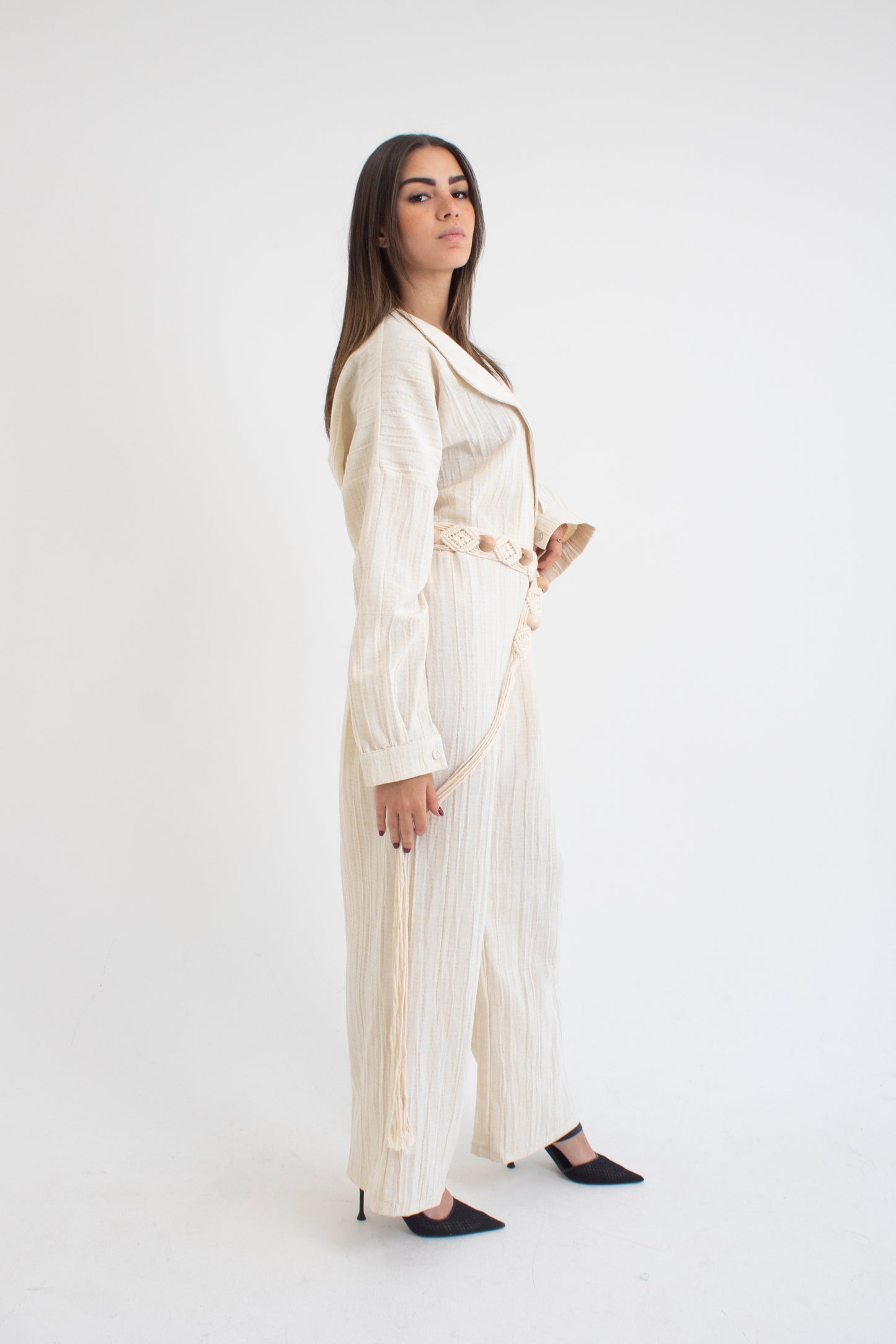 Cream linen cotton jumpsuit