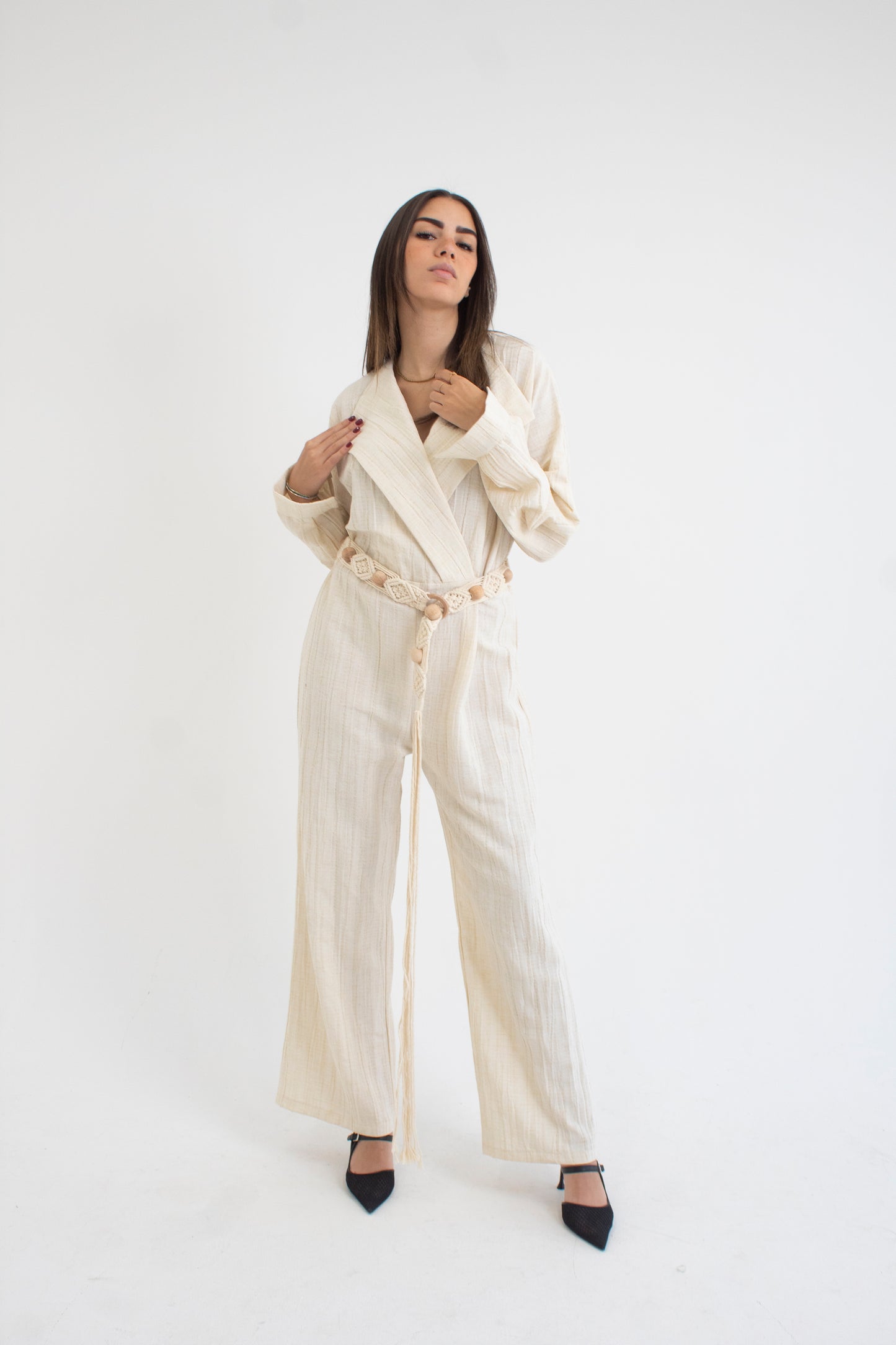 Cream linen cotton jumpsuit