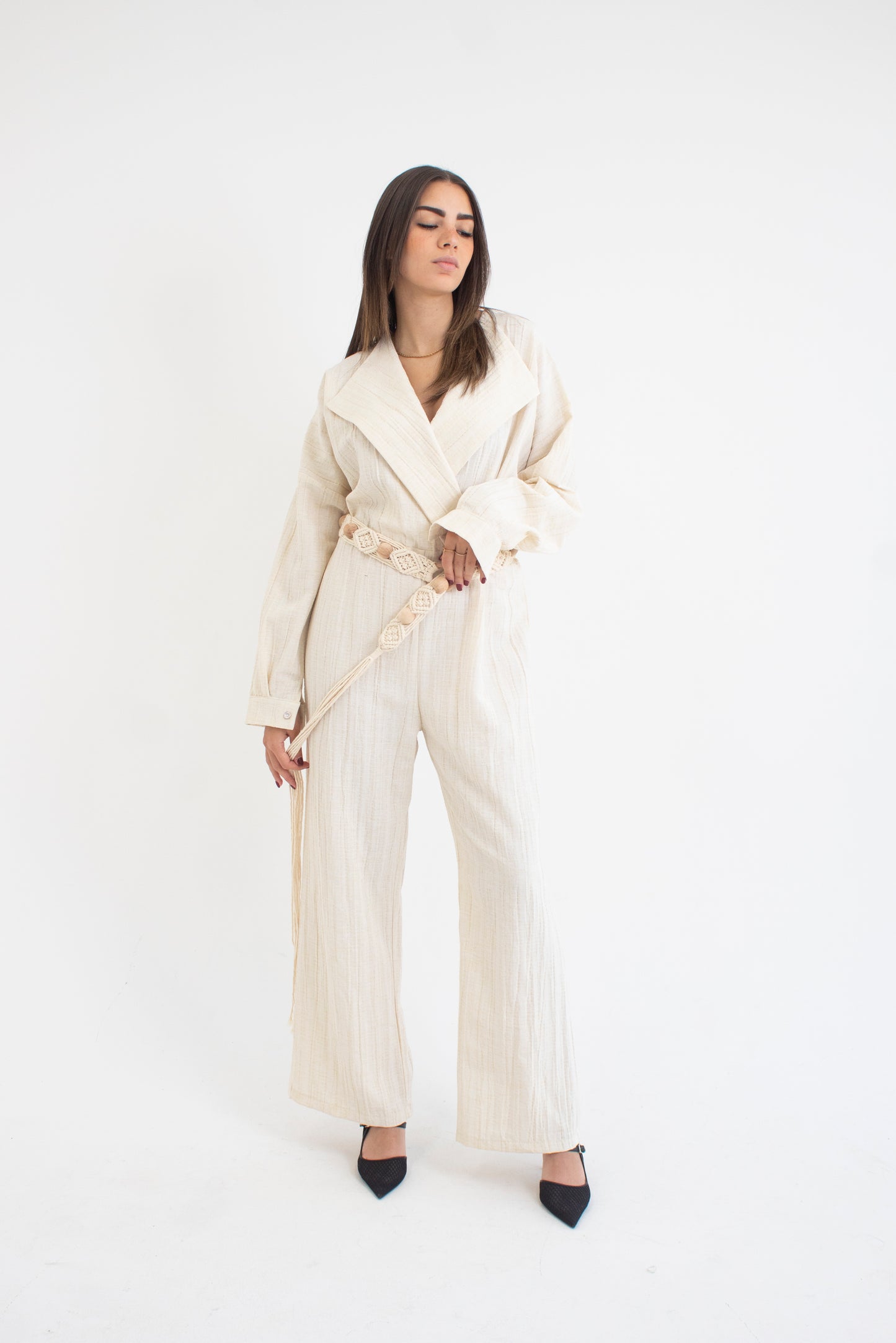 Cream linen cotton jumpsuit