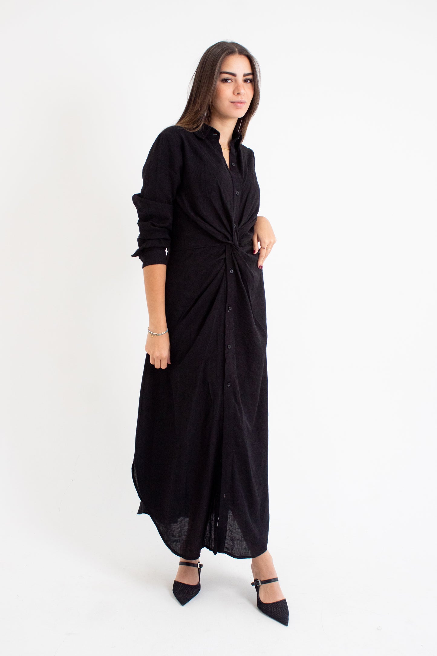 (Soli dress)Black glass (Linen Mixed with Silk)dress