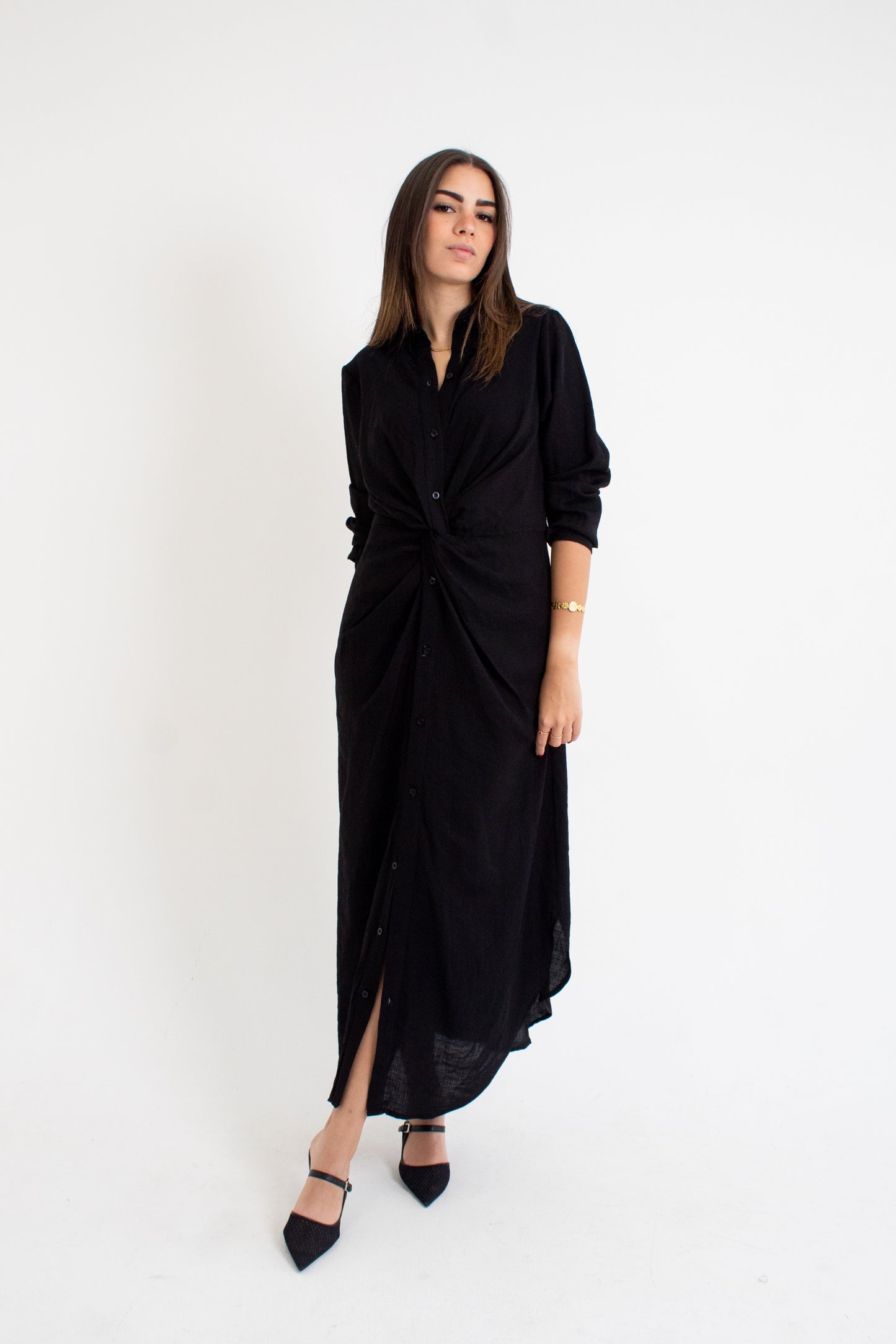 (Soli dress)Black glass (Linen Mixed with Silk)dress