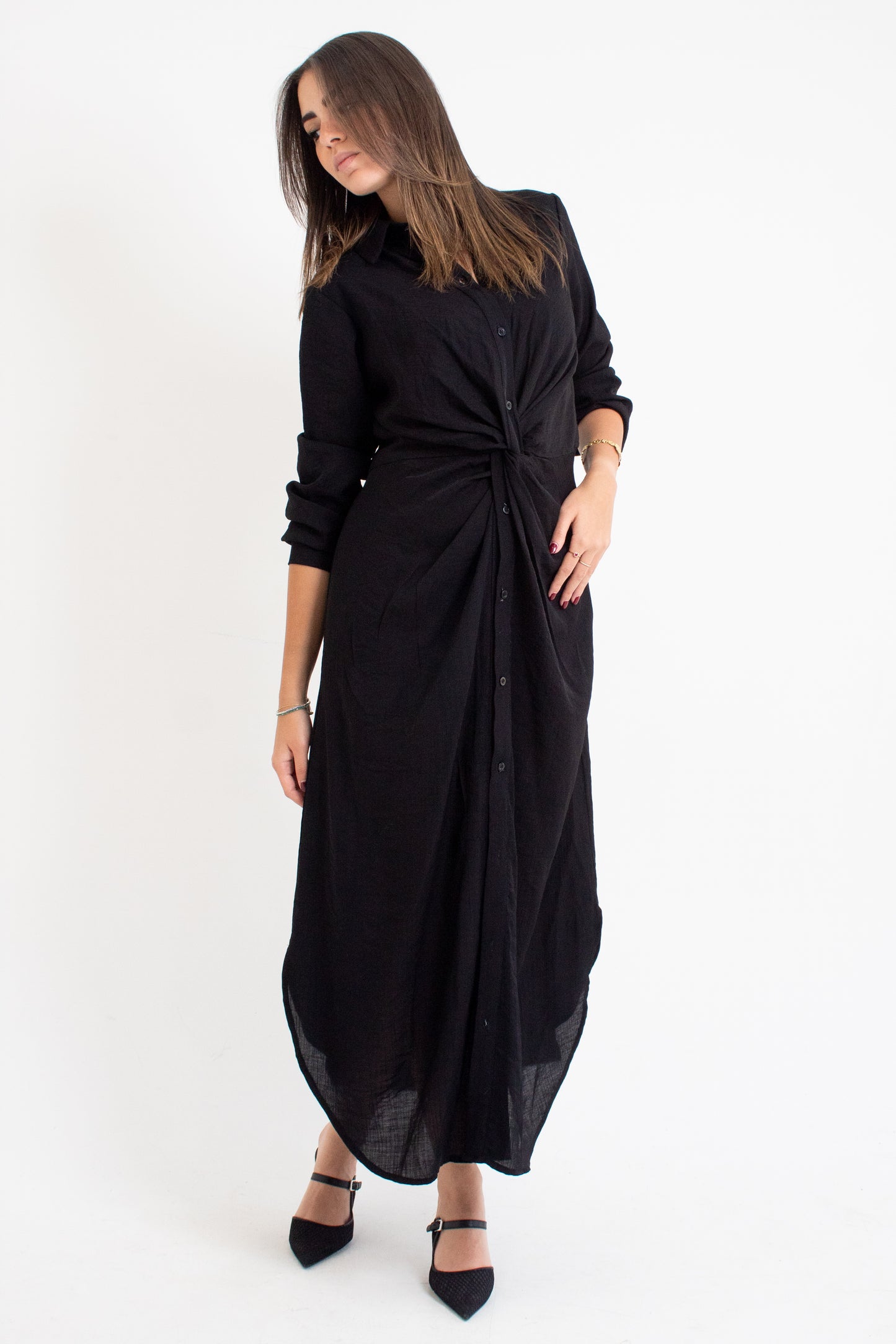 (Soli dress)Black glass (Linen Mixed with Silk)dress