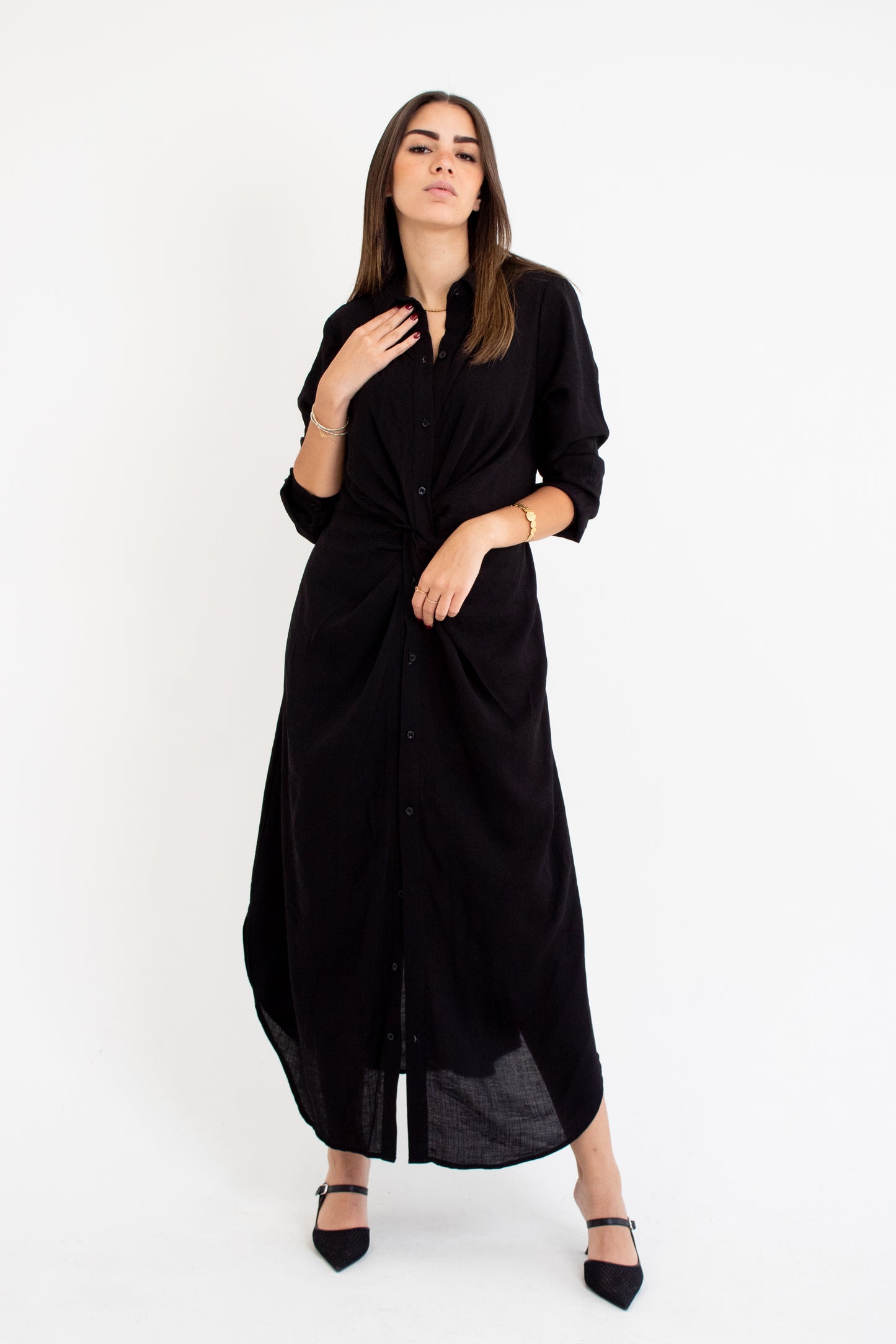 Black glass (Linen Mixed with Silk)dress