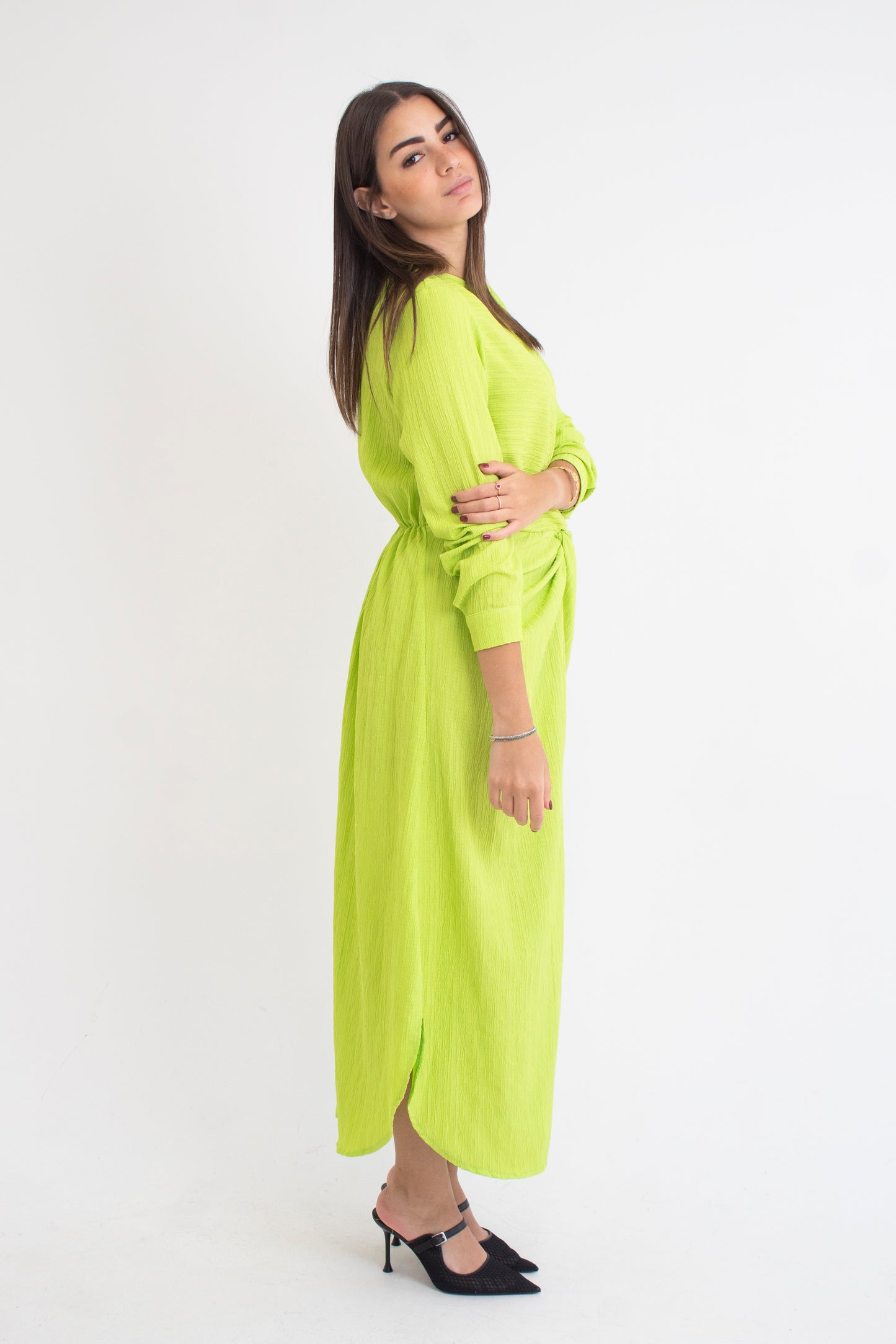 (Sofia dress)Lemon green linen koresha – Yasofia