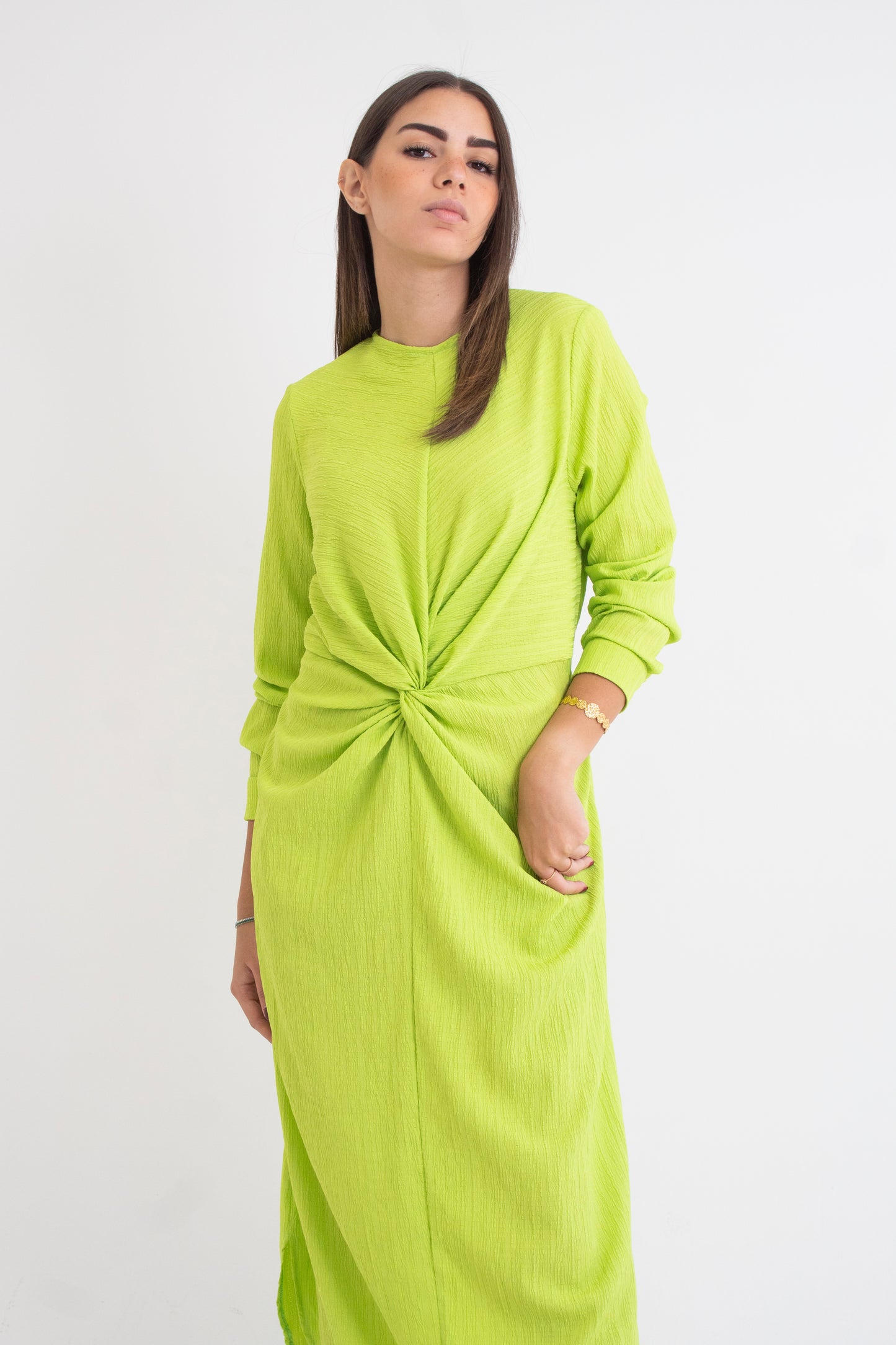 (Sofia dress)Lemon green linen koresha – Yasofia