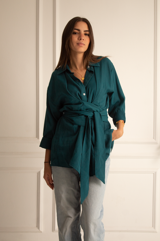 Fluffy dark teal blouse