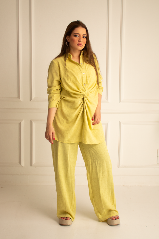 Lime yellow linen set