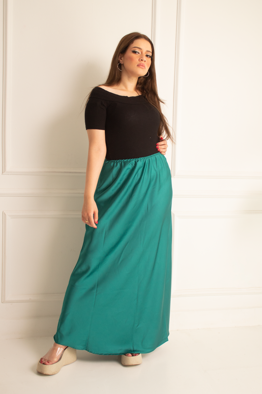 Light teal satin skirt