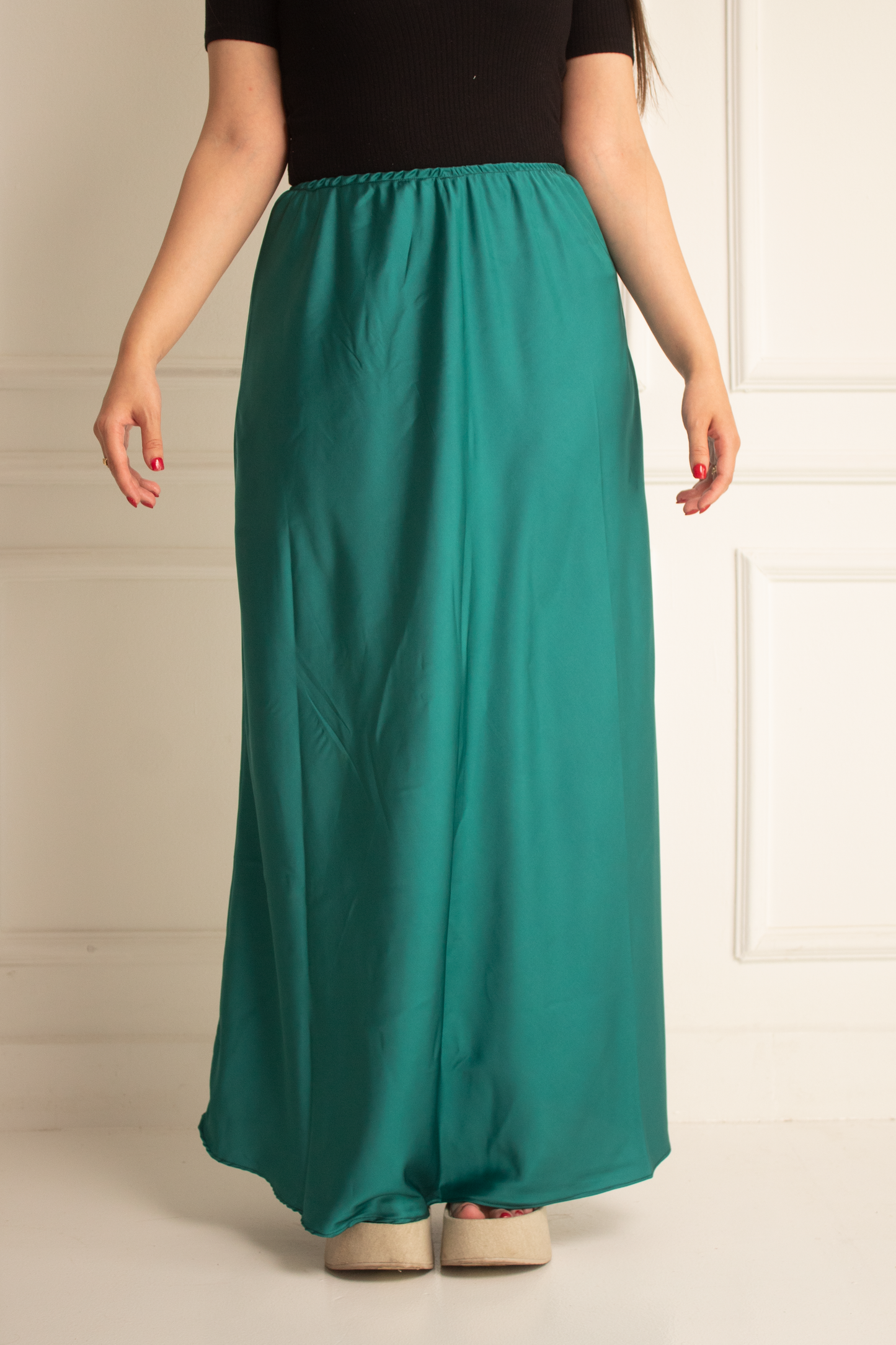 Light teal satin skirt