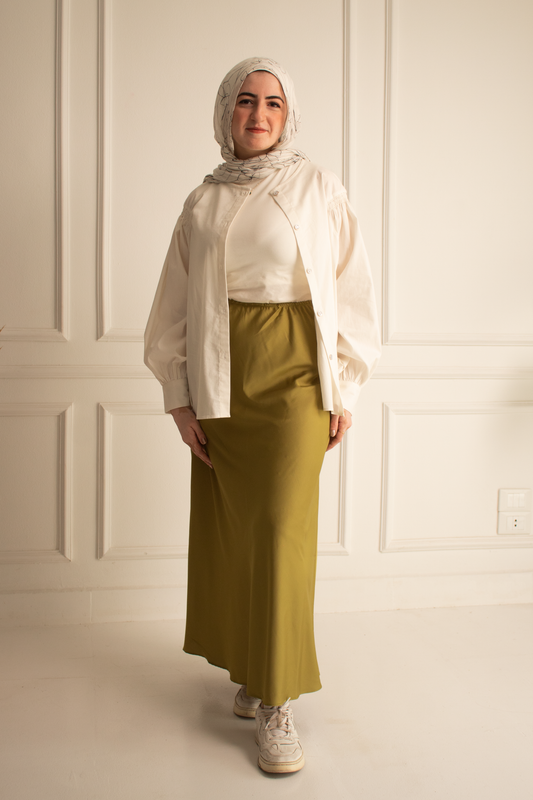 Moss green satin skirt