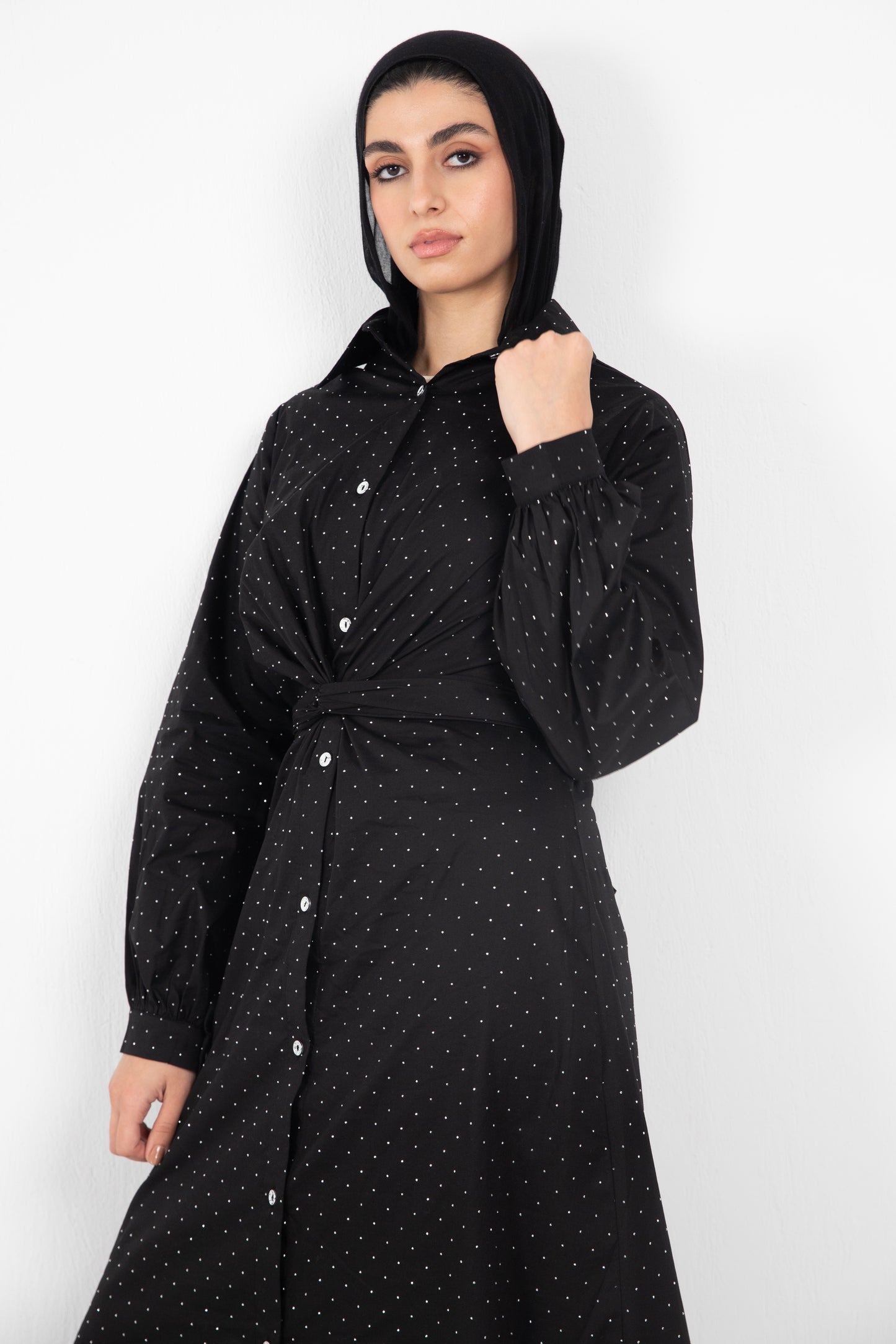 (Lily dress)Black studded poplin dress