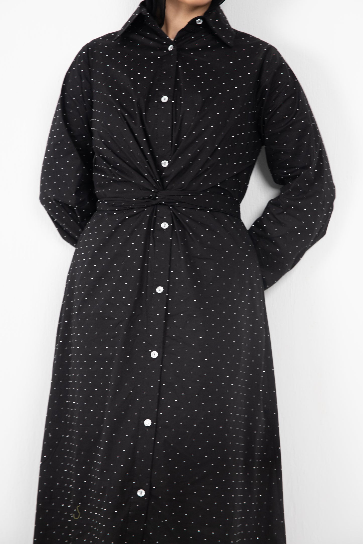 (Lily dress)Black studded poplin dress